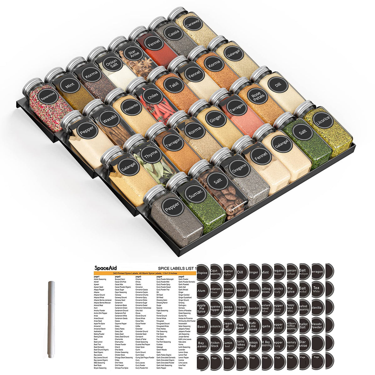 SpaceAid Spice Drawer Organizer with 32 Spice Jars 386 Spice - SpaceAid Official Imagery - 1