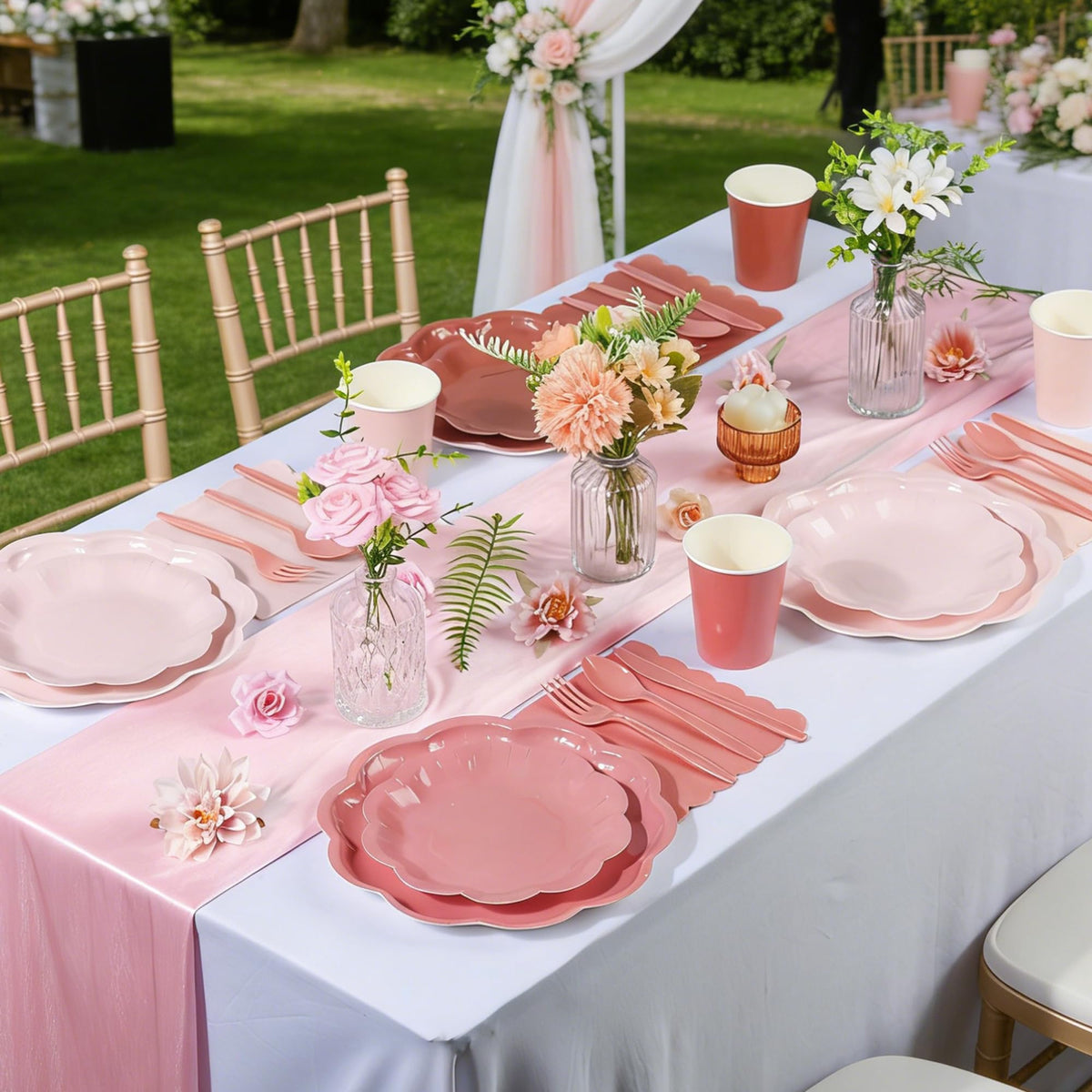 AimFun 168 Pcs Dusty Pink Paper Plates and Napkins for 24 - AimFun Official Imagery - 7