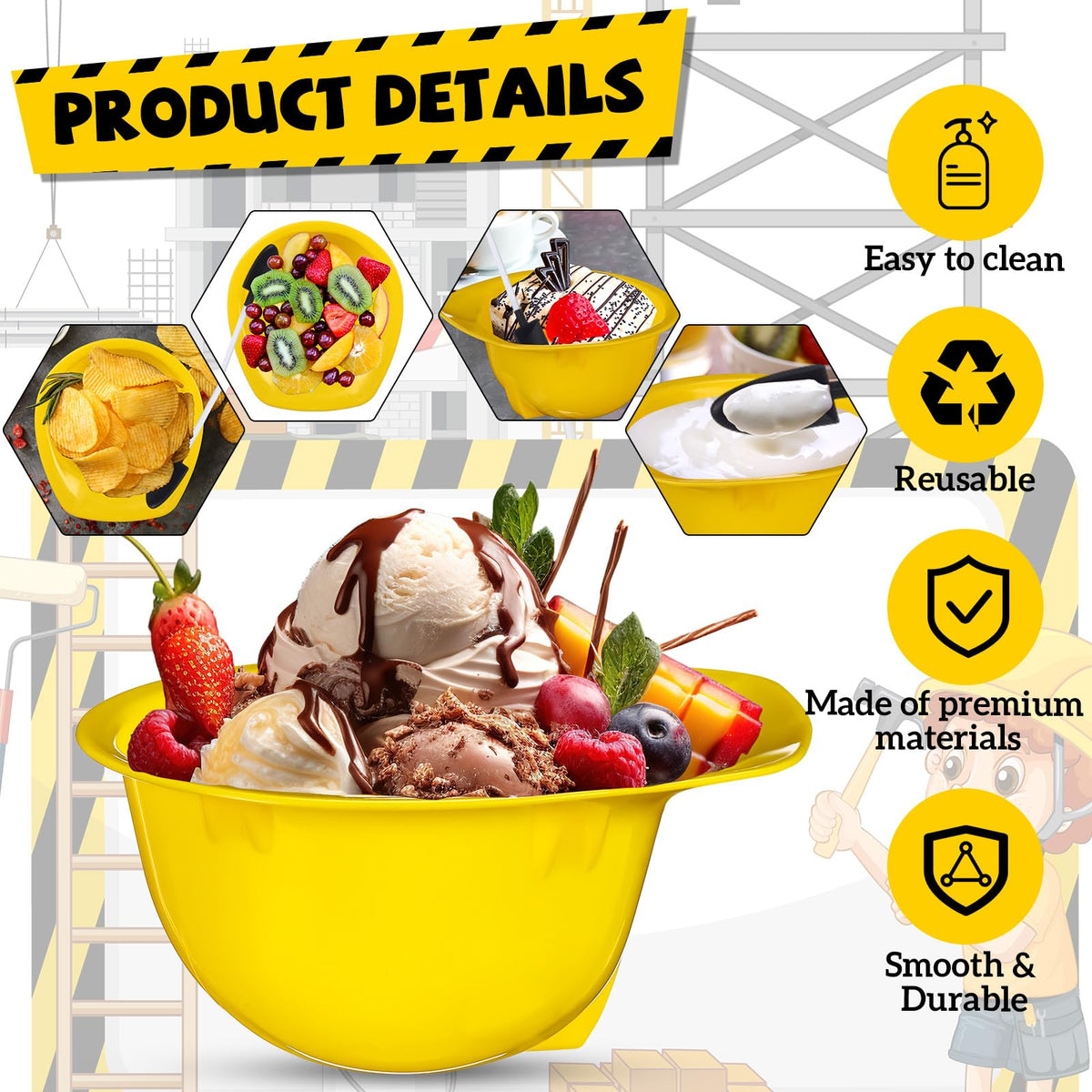 Uiifan 24 Sets Construction Hat Bowls with Shovel Spoons 8 - Uiifan Official Imagery - 5