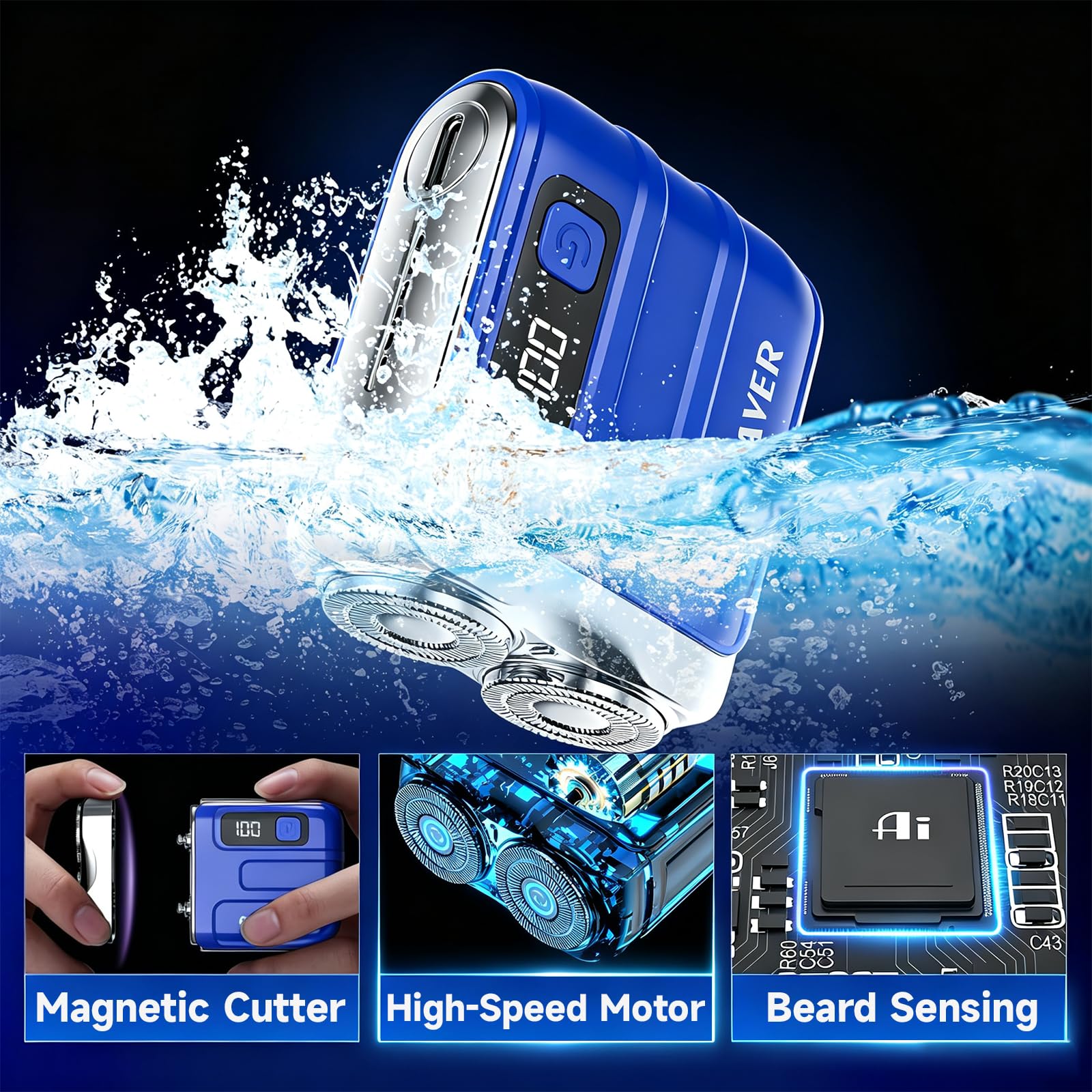 Rhycoma Mini Electric Shaver for Men, compact travel razor with dual blades and ergonomic handle, ideal for quick grooming on the go.