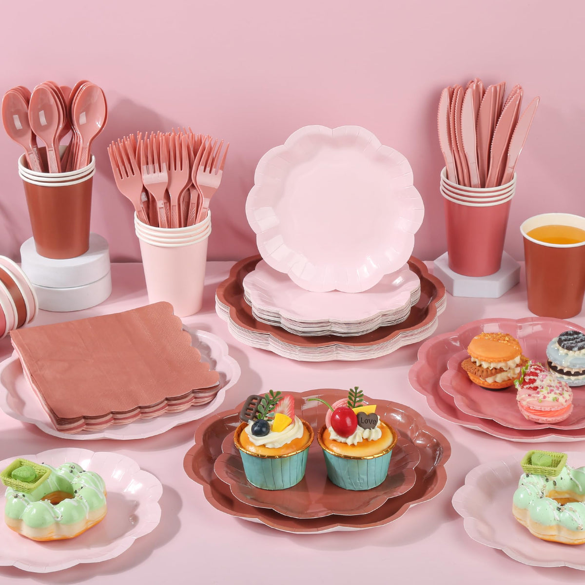 AimFun 168 Pcs Dusty Pink Paper Plates and Napkins for 24 - AimFun Official Imagery - 8