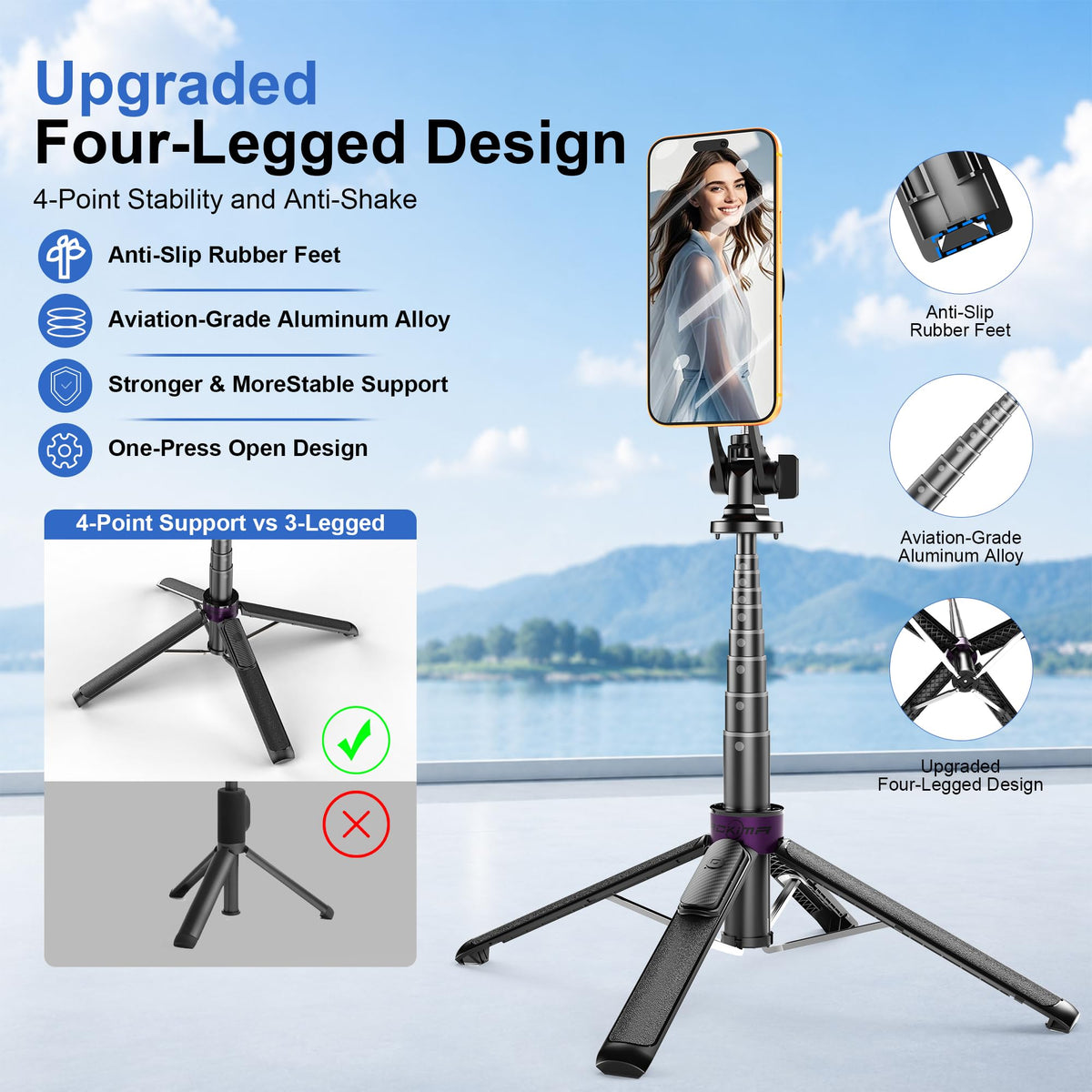53 Magnetic Selfie Stick Tripod 4 Leg Base 1 4 Mount Remote - ACKIMA Official Imagery - 4