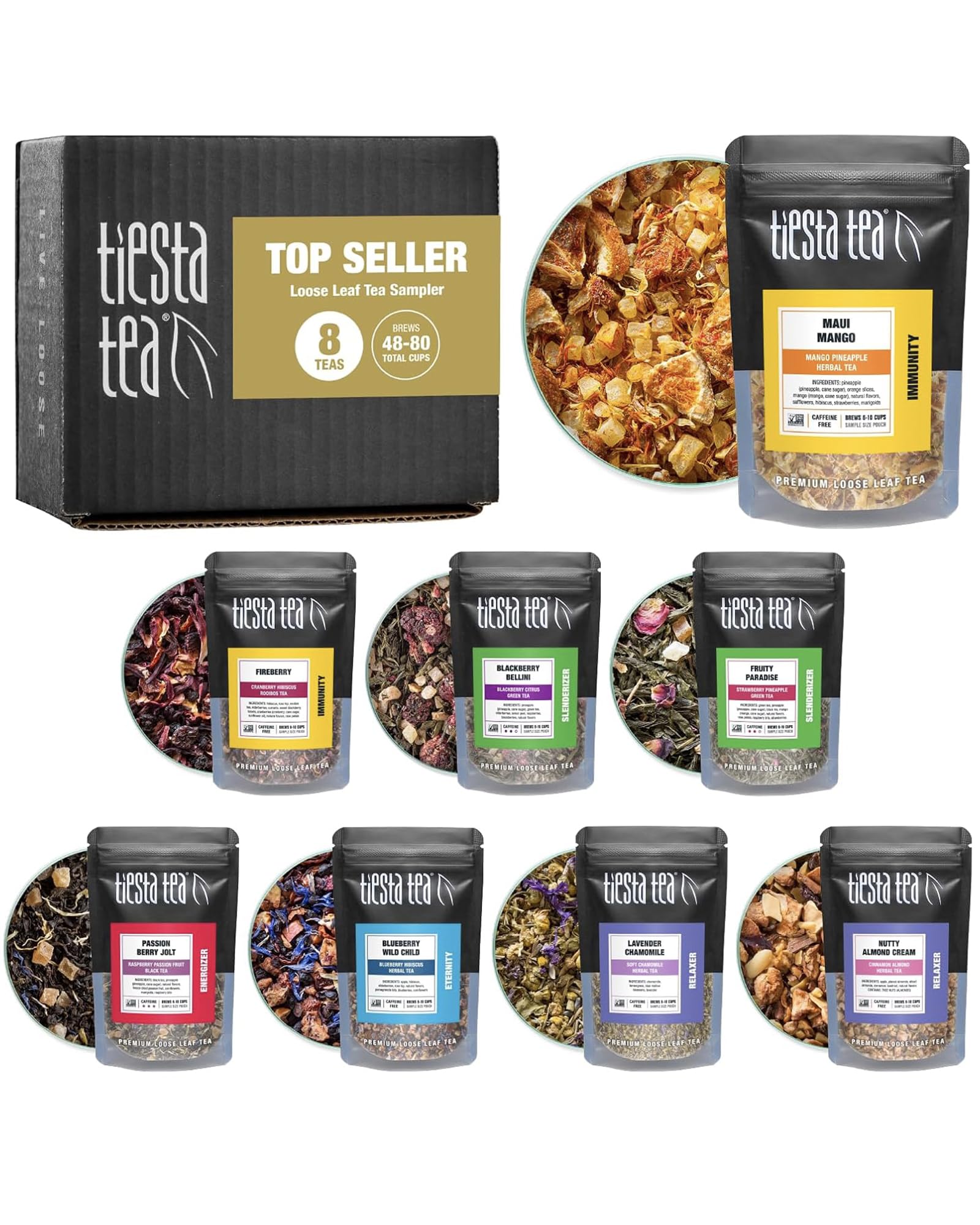 Tiesta Tea - Top 8 Favorites Sampler Set, Loose Leaf, Up to 80 - Product Imagery