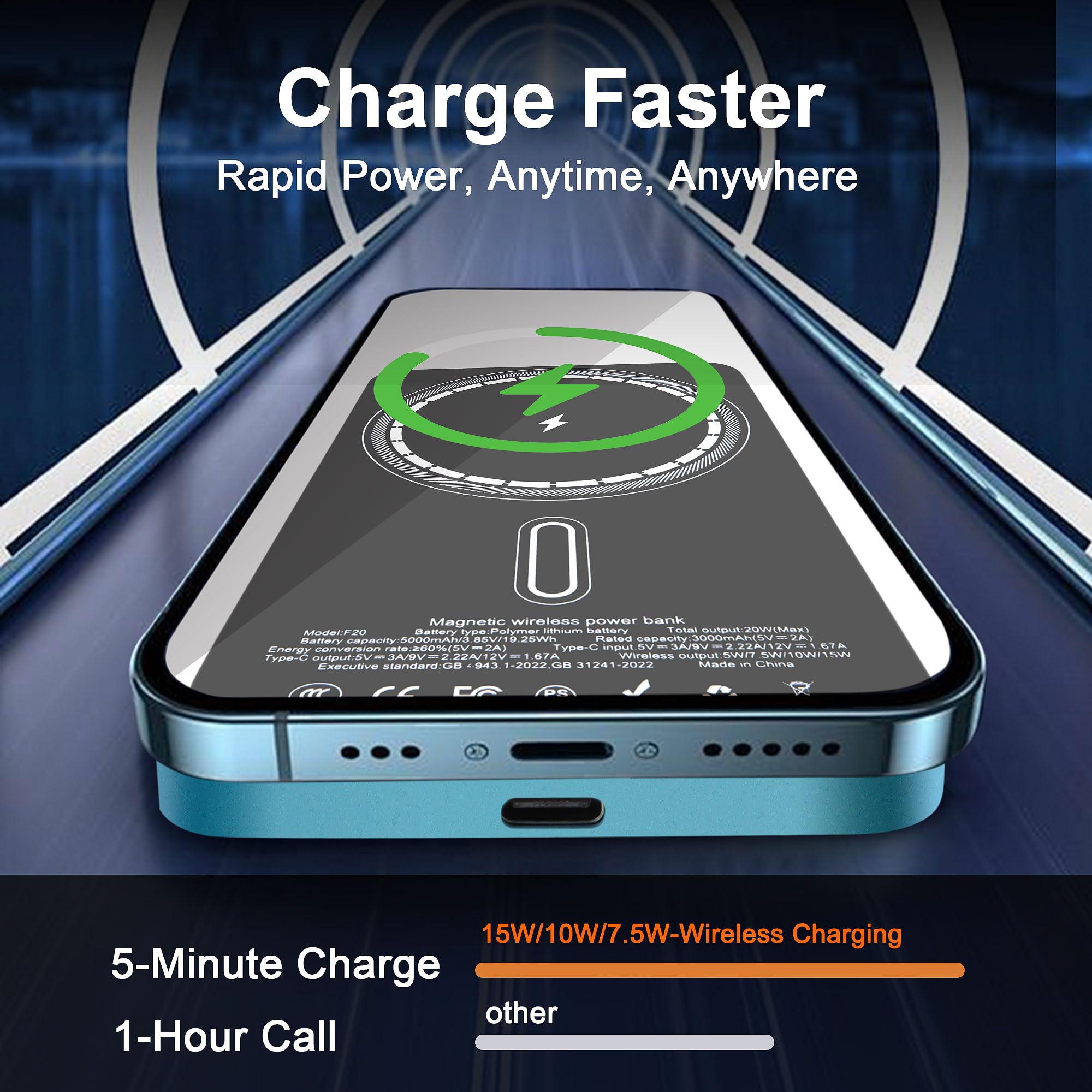 VONUV Magnetic Portable Charger 5000mAh, 15W Ultra Slim Wireless Portable Charge - VONUV Official Product View 2