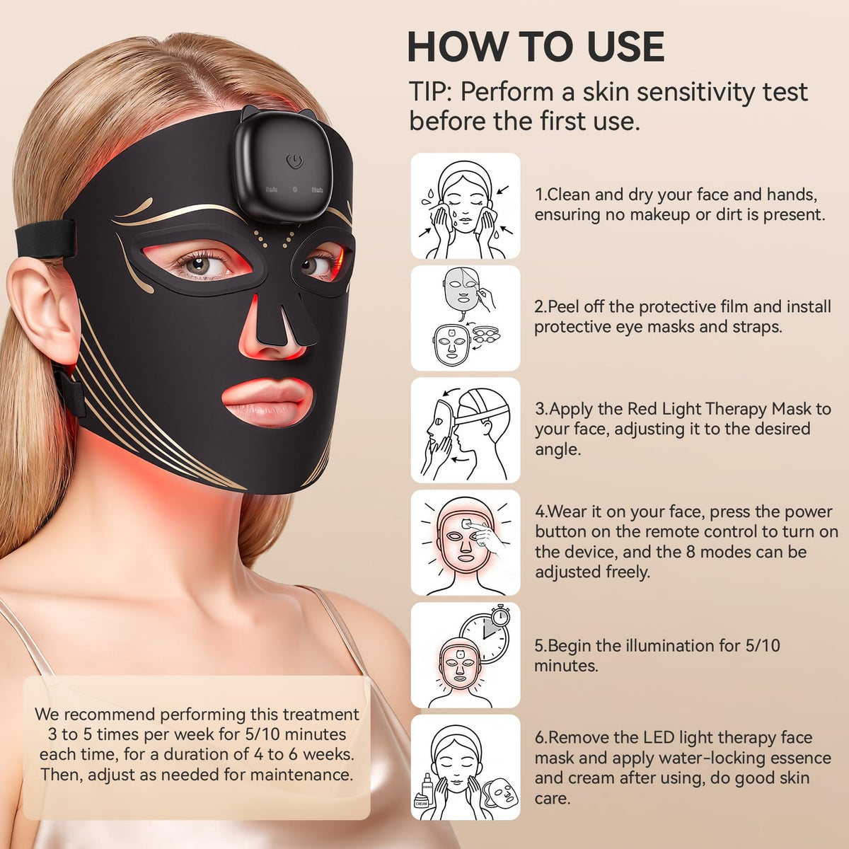 Red Light Therapy Mask for Face 8 Light Modes with 850nm NIR - Gurtema Official Imagery - 8