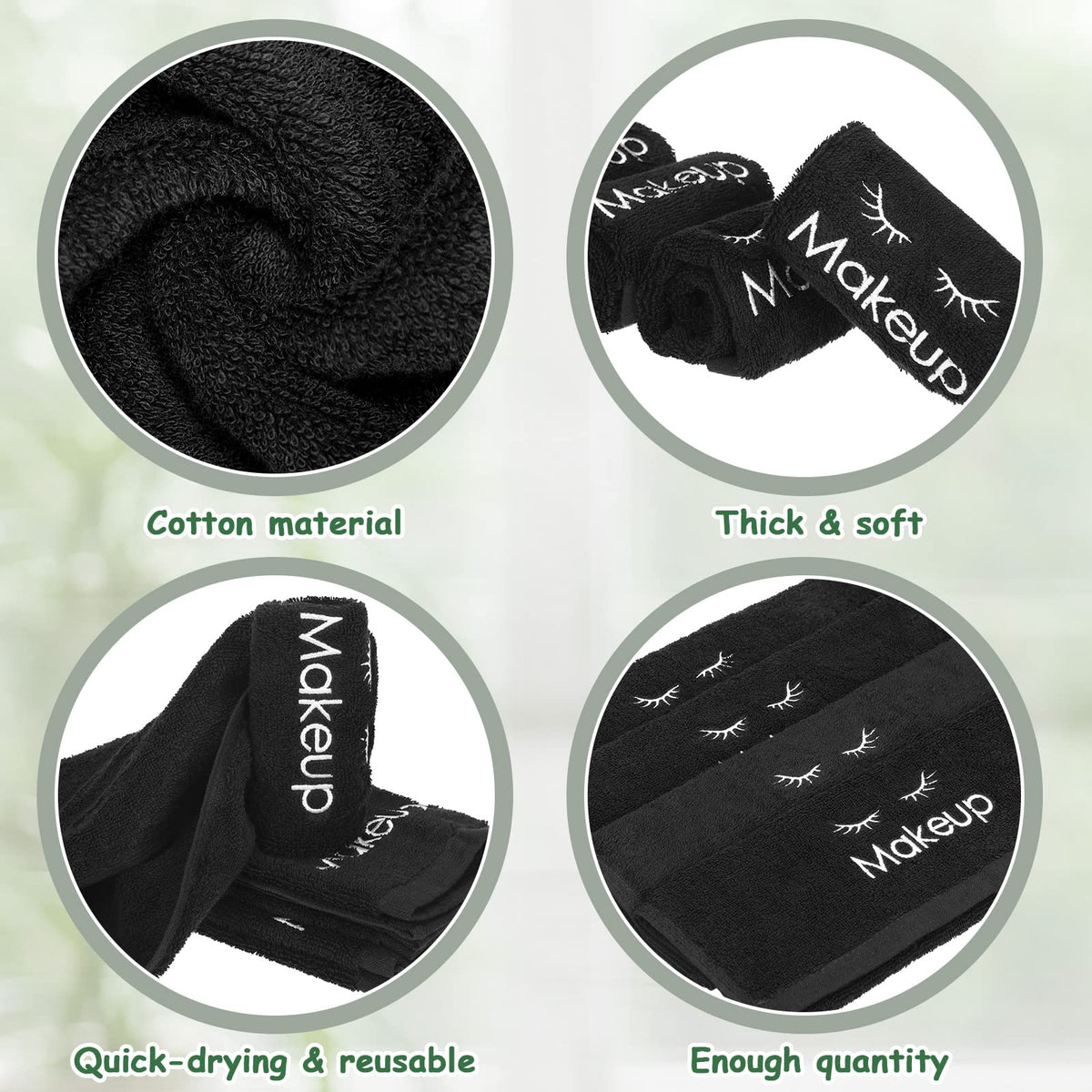 6 Pcs Black Makeup Towels Washcloths 13x13 in Face Classic - Shimeyao Official Imagery - 5