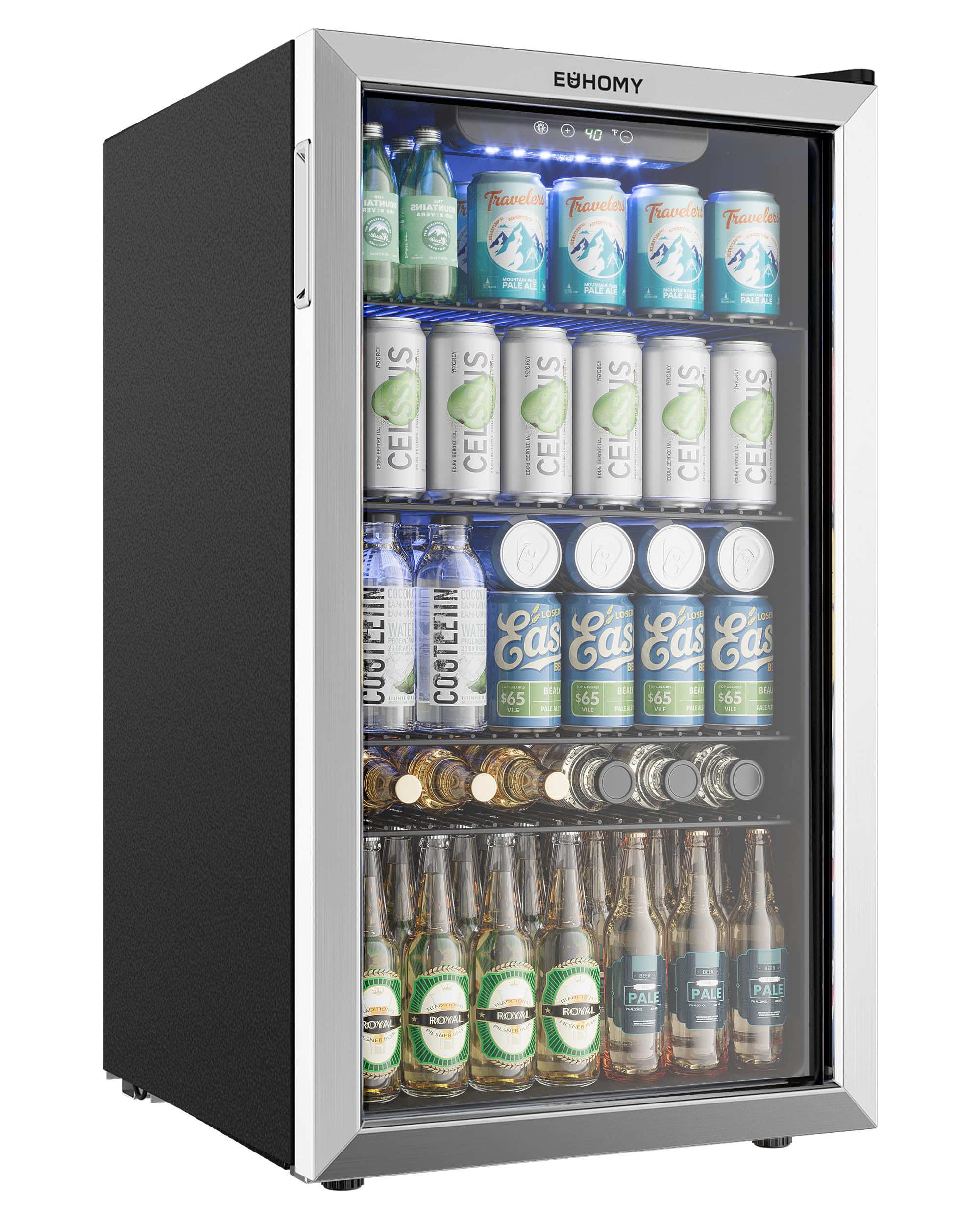 EUHOMY 130 Can Mini Fridge, Beverage Refrigerator with Glass Door, Black - EUHOMY Official Product View 9