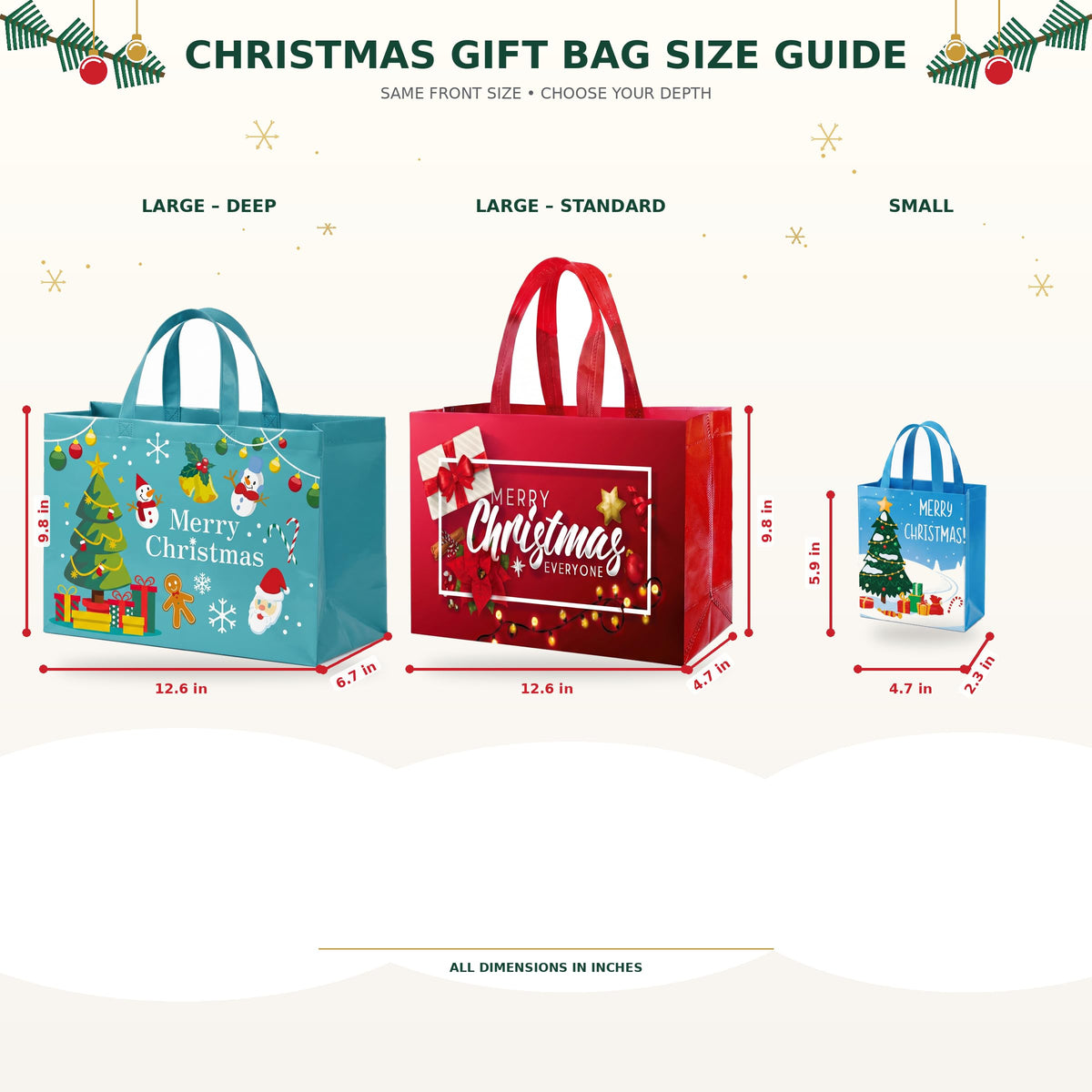 IPQXE 34 Pack Christmas Gift Bags Assorted Sizes Reusable - IPQXE Official Imagery - 3