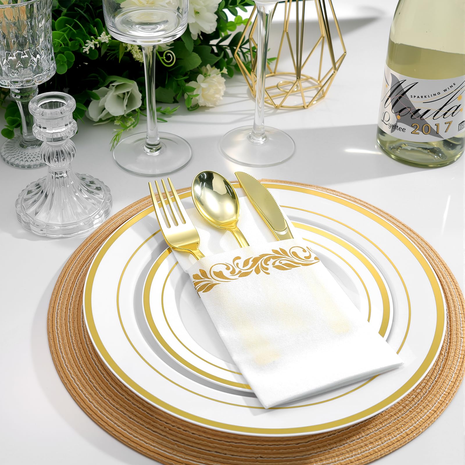 Goodluck 400 PCS Gold Plastic Silverware with Pocket Napkins for - Goodluck Official Product View 2