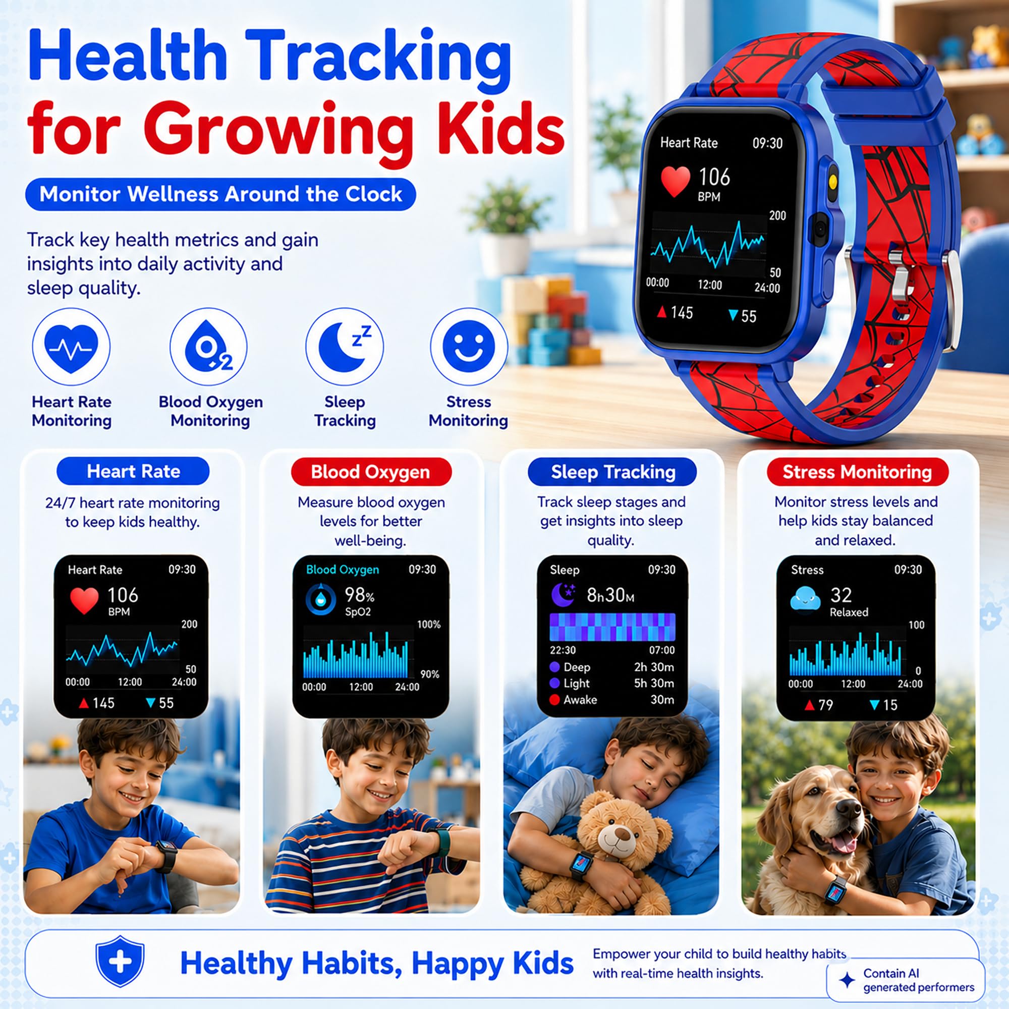 WZWNEER Smart Watch for Kids Boys Age 5-12, Ai Functions Games HD Touc - View 4