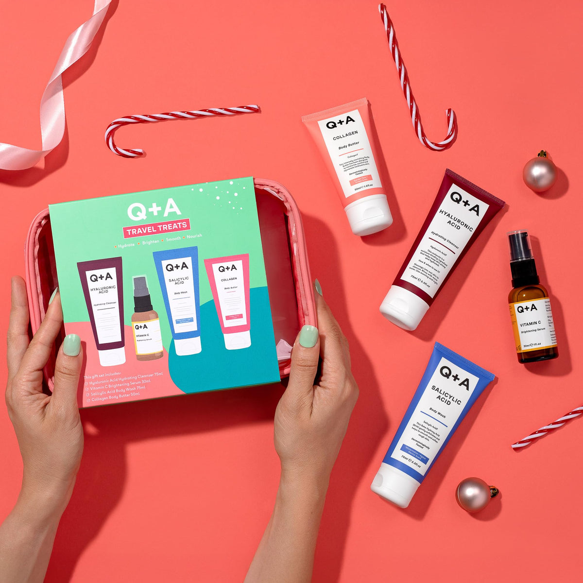 Q A Travel Treats Gift Set 4 Piece Skincare Bodycare Minis - Q+A Official Imagery - 7