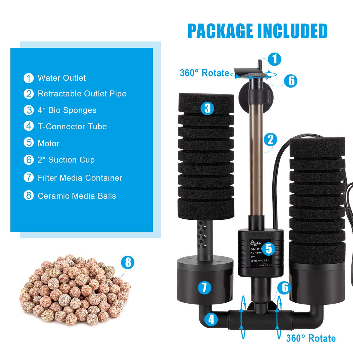 AQQA Aquarium Sponge Water Filter Power Driven Double - AQQA Official Imagery - 4