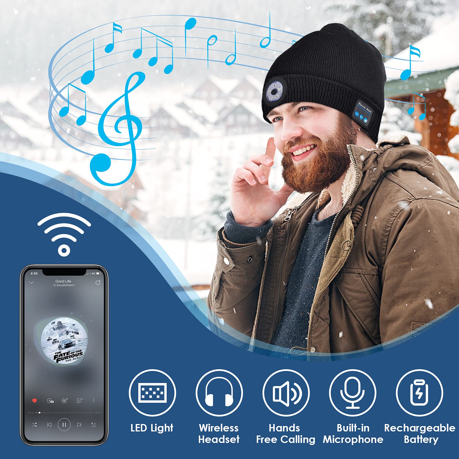 Lenski Stocking Stuffers Gifts for Men Bluetooth Beanie Hat with Speakers - Lenski Official Product View 2