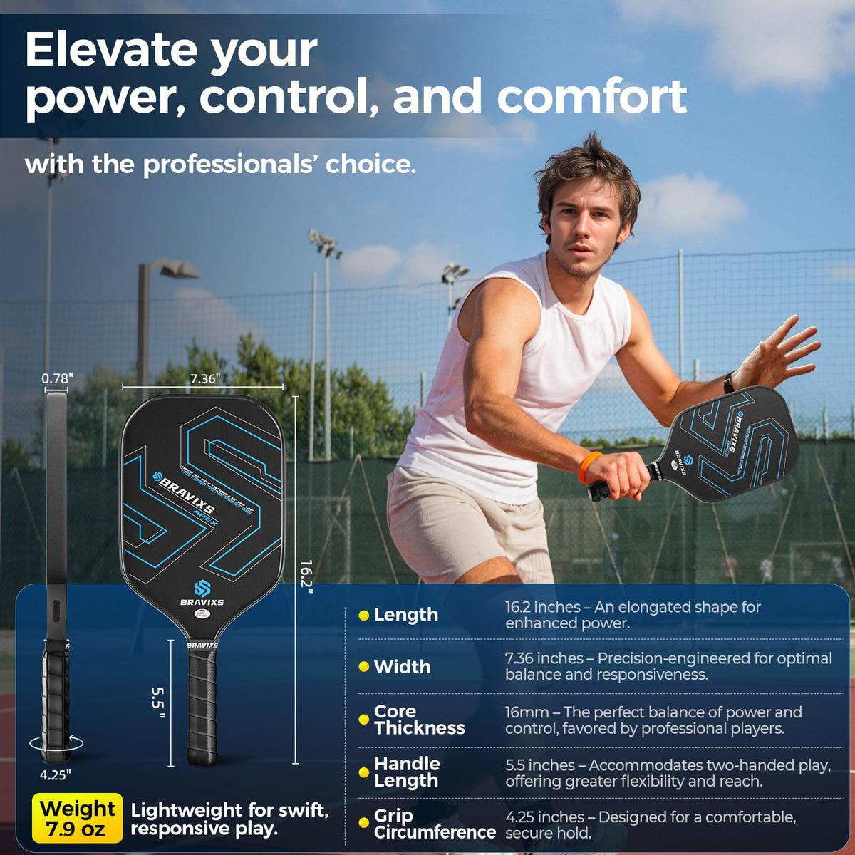 Pickleball Paddles Set of 2 USAPA Approved T700 Raw Carbon - Bravixs Official Imagery - 5