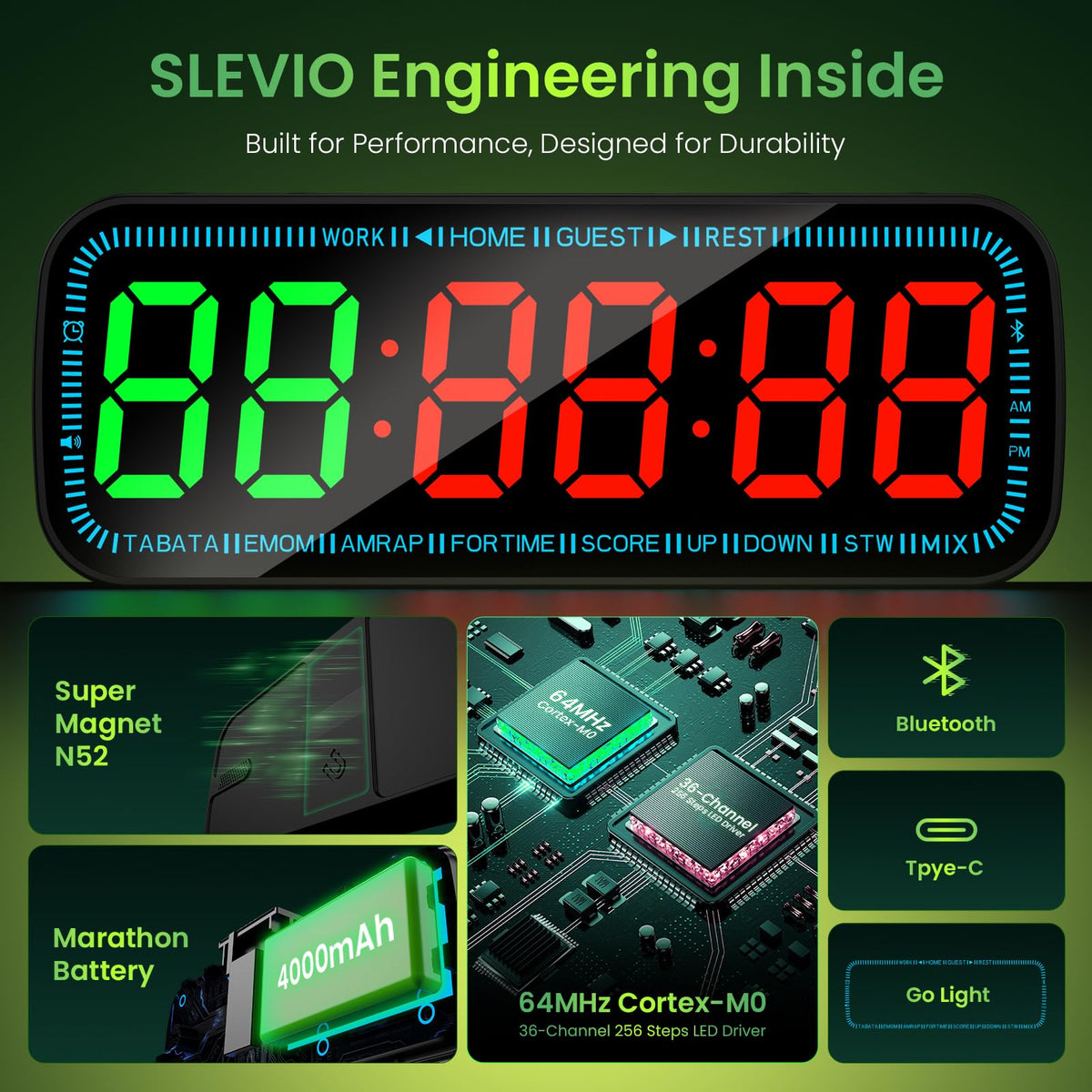 Gym Timer Clock Bluetooth App Controlled Magnetic Workout - SLEVIO TIMER Official Imagery - 3