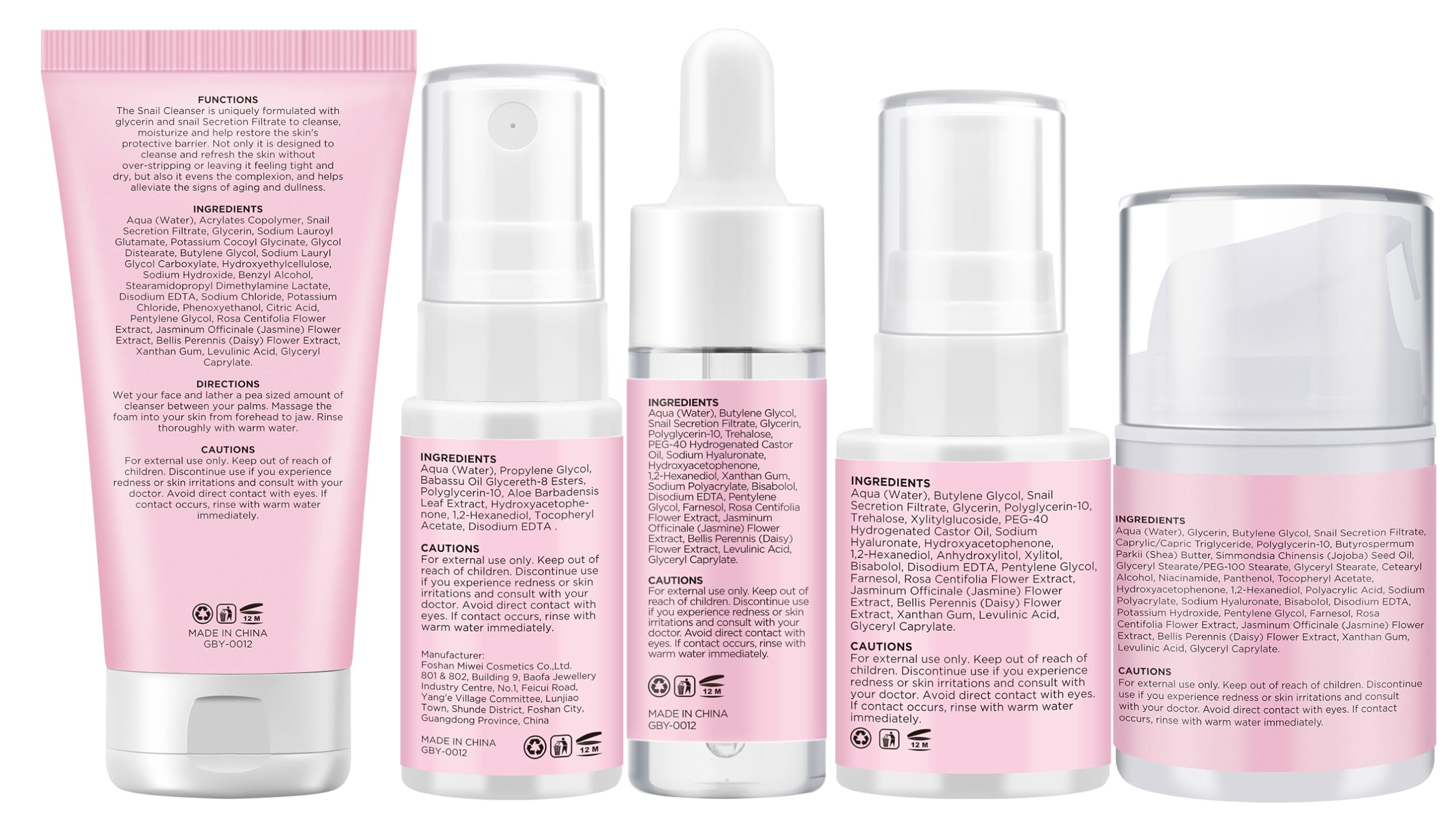 Skin Care Set, 5-Piece Hydrating &amp; Soothing Snail Mucin - GEBEATY