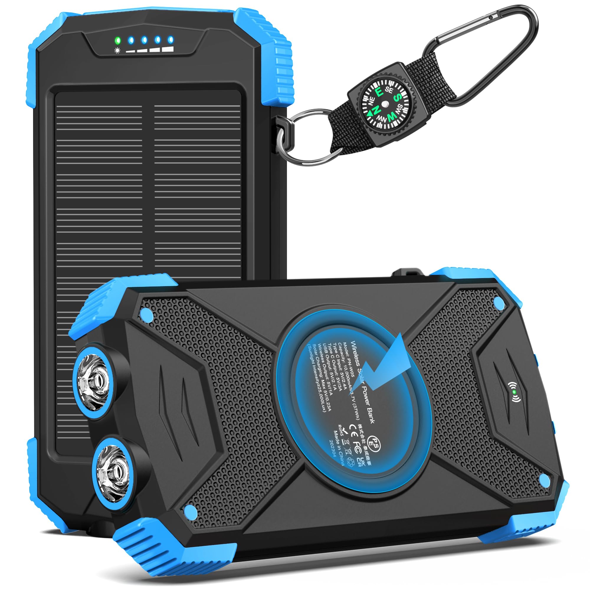 BLAVOR Solar Power Bank 10,000mAh Portable Wireless Charger for C by BLAVOR - Angle View 10