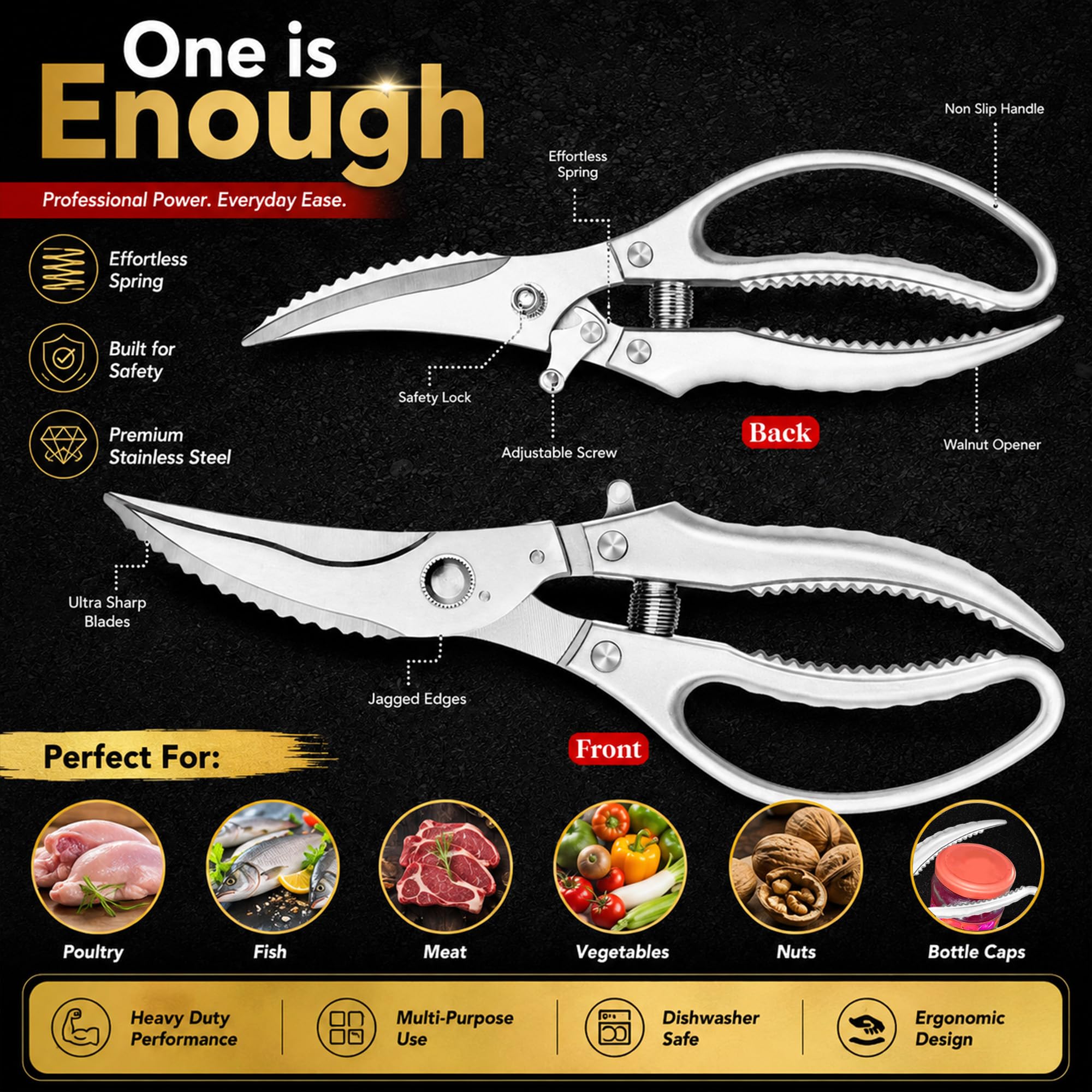 RRAYS Heavy Duty Poultry Shears, Spring Loaded Kitchen Scissors for Ch - View 9