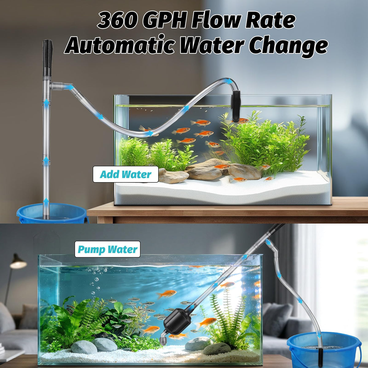 hygger 5 in 1 Electric Aquarium Gravel Cleaner 360GPH - hygger Official Imagery - 5
