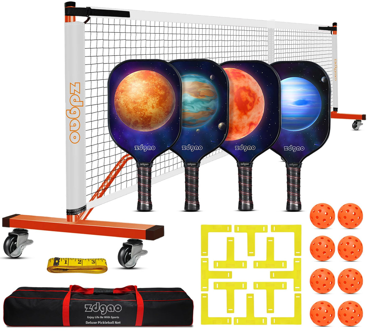 Portable Pickleball Net with 4 Paddles Set for Indoor - Zdgao Official Imagery - 1