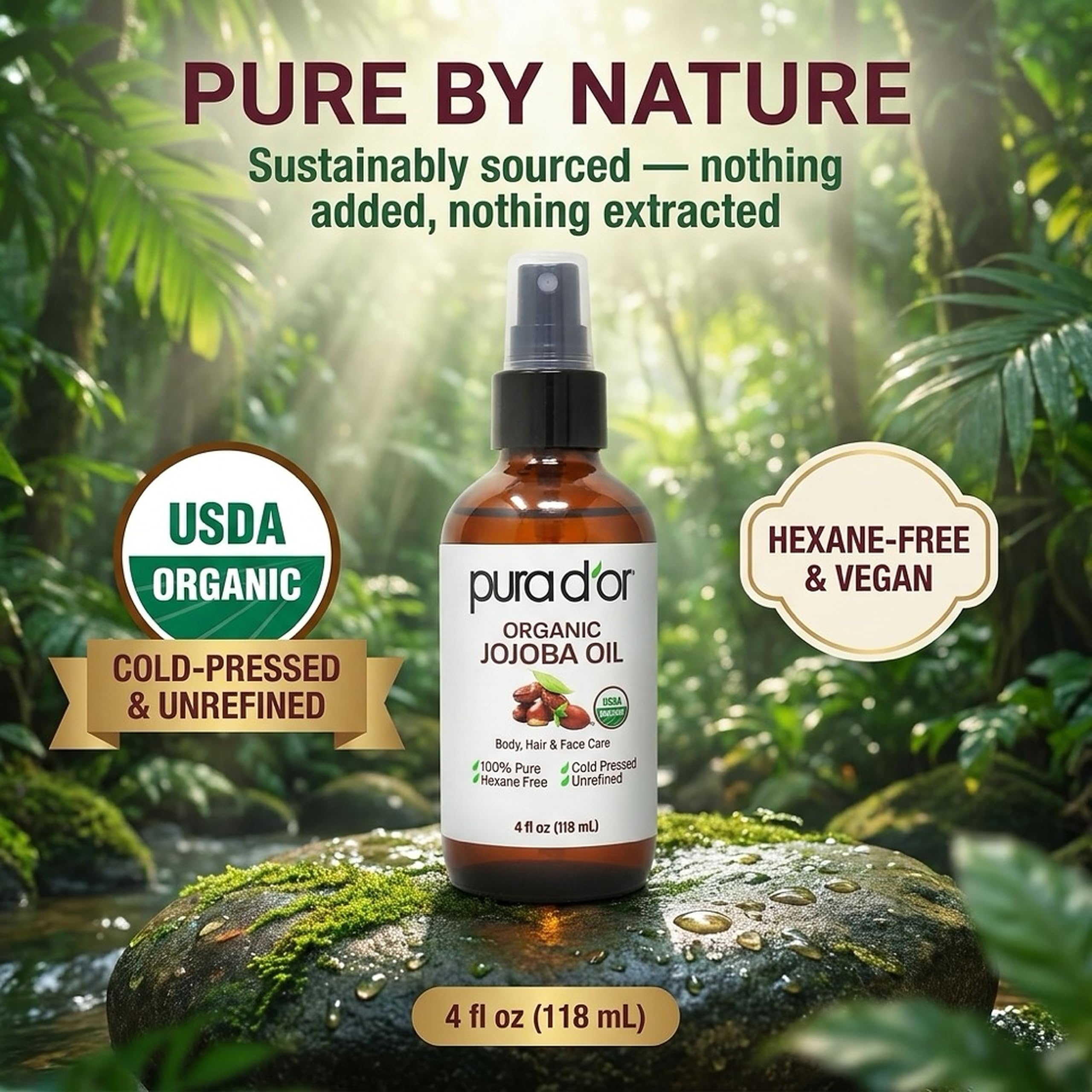 PURA D'OR ORGANIC Jojoba Oil Pure Cold - Pressed & 16 - PURA D'OR Official Product View 4