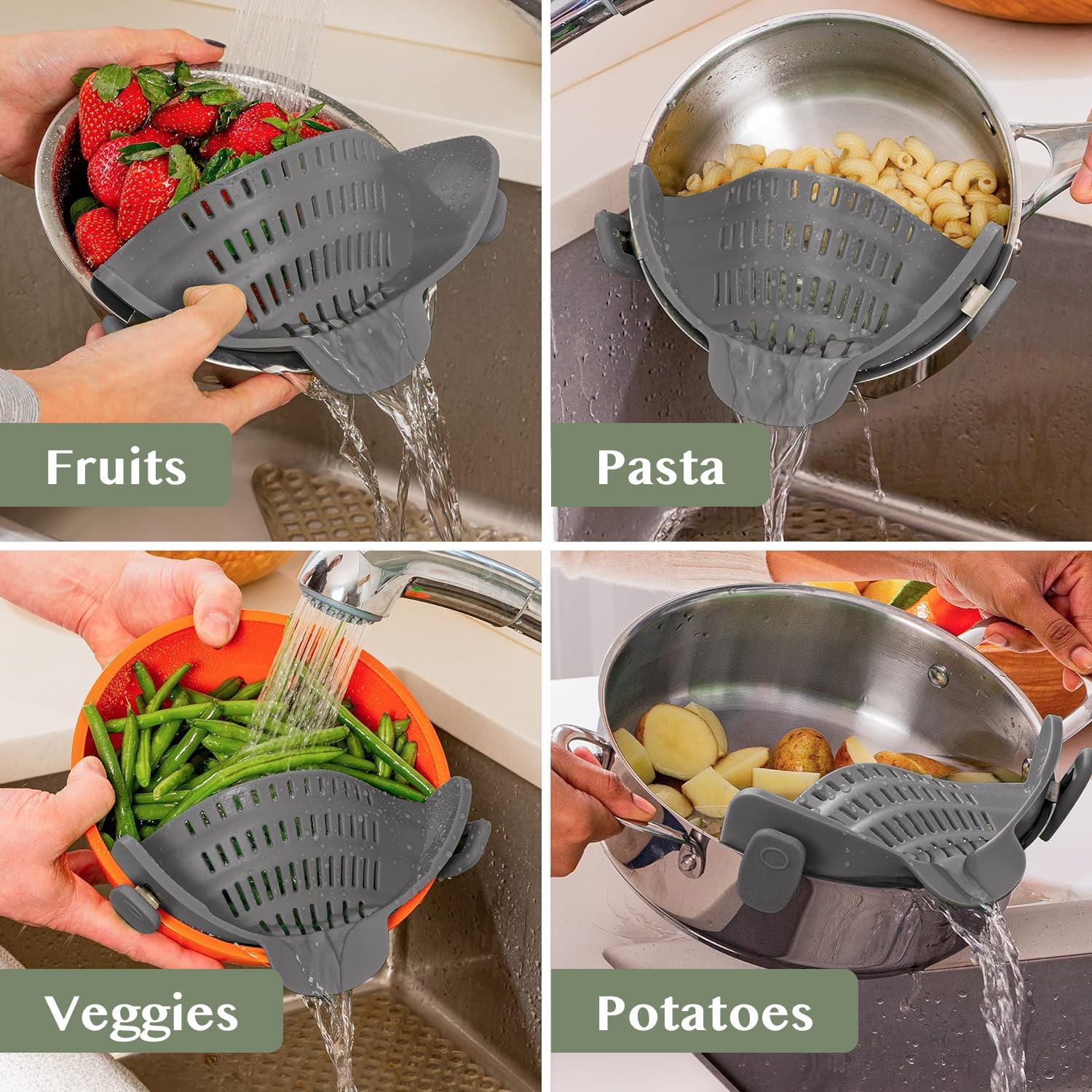 Kitchen Gizmo Snap N' Strain - Silicone Pasta Strainer Clip-On fo by Kitchen Gizmo - Angle View 8