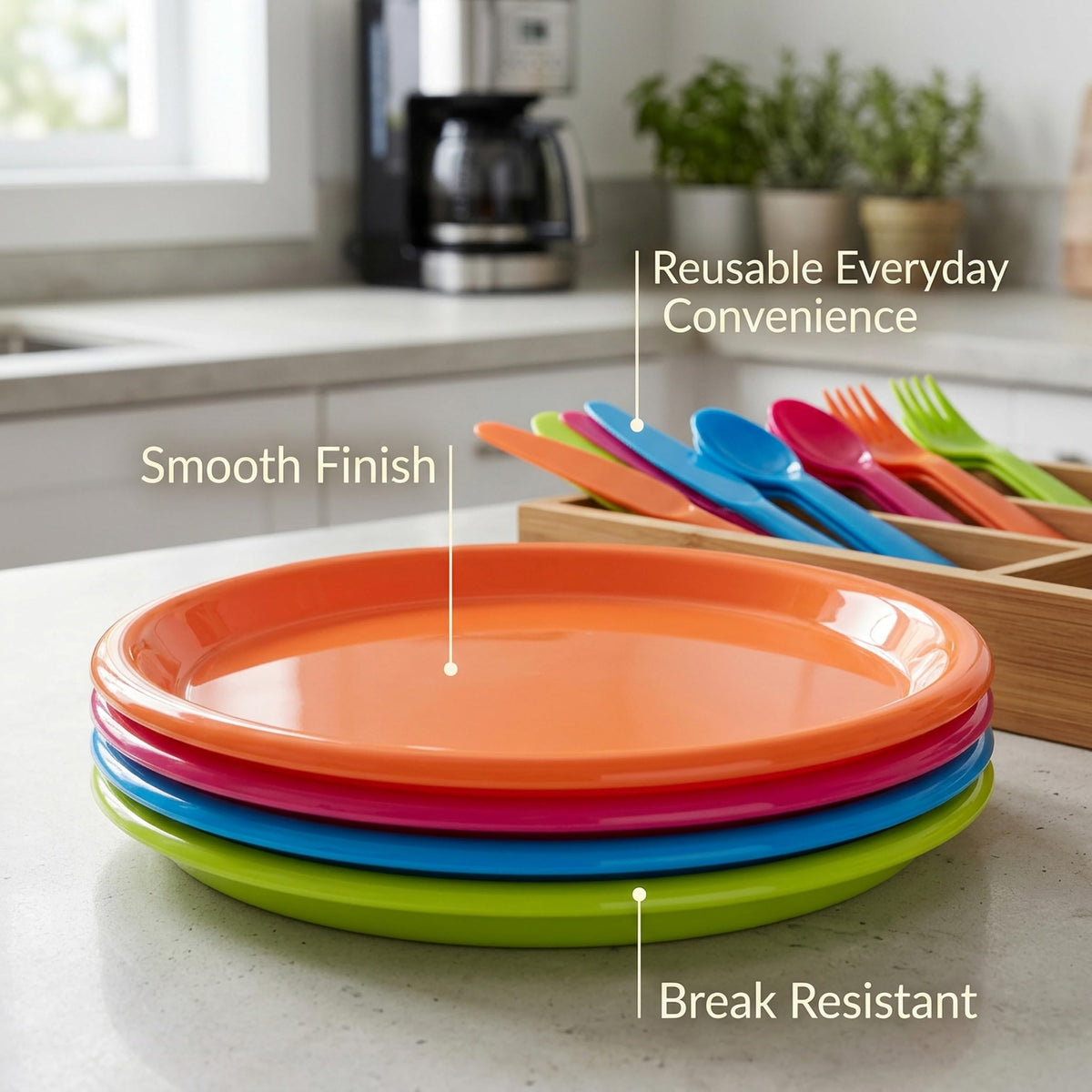 Basicwise 16 Piece Reusable Plastic Dinnerware Set for 4 - Basicwise Official Imagery - 7