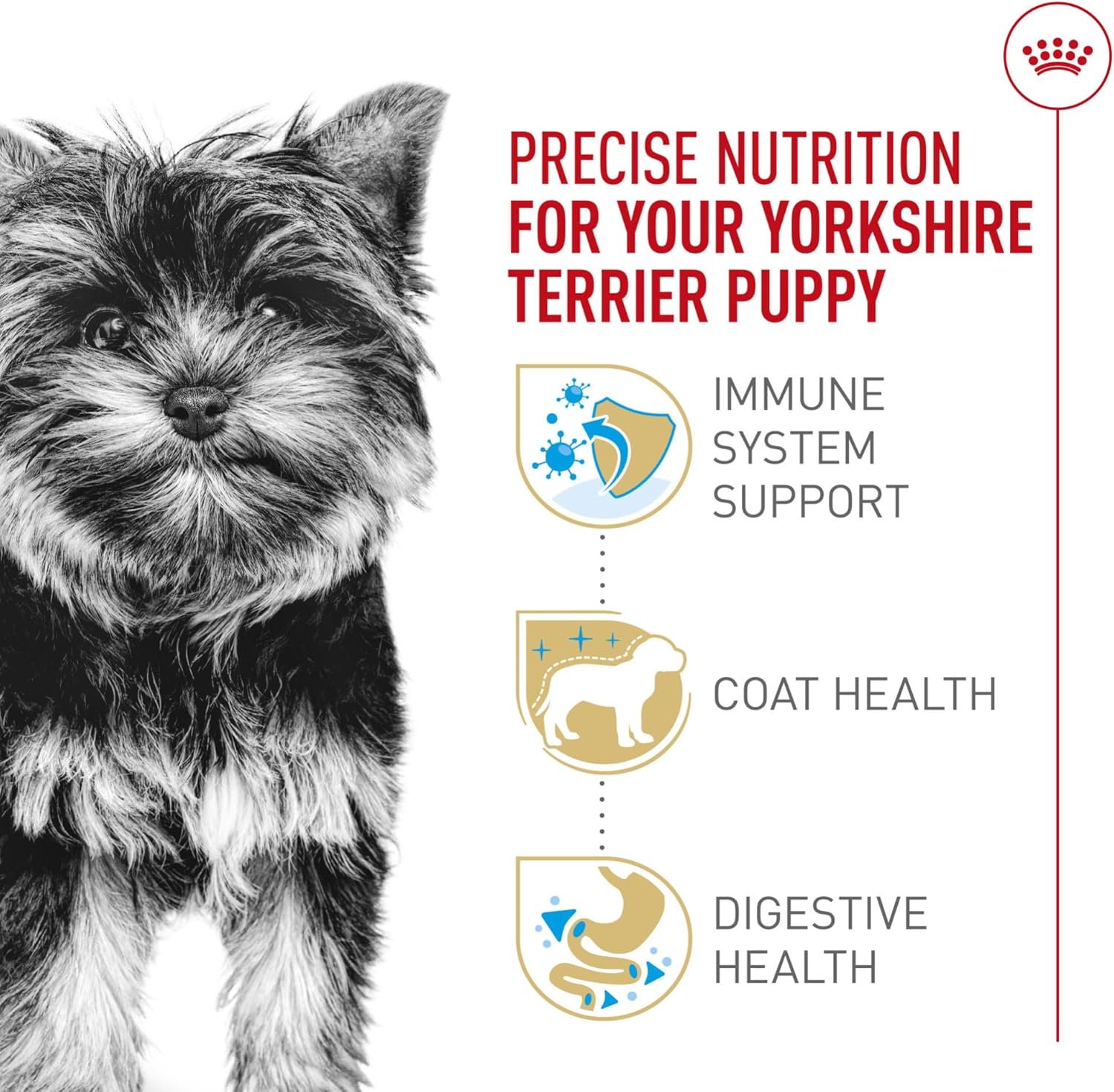 Elefair Royal Canin Yorkshire Terrier Puppy dry dog food in a 2.5 lb bag, designed for small breed puppies.