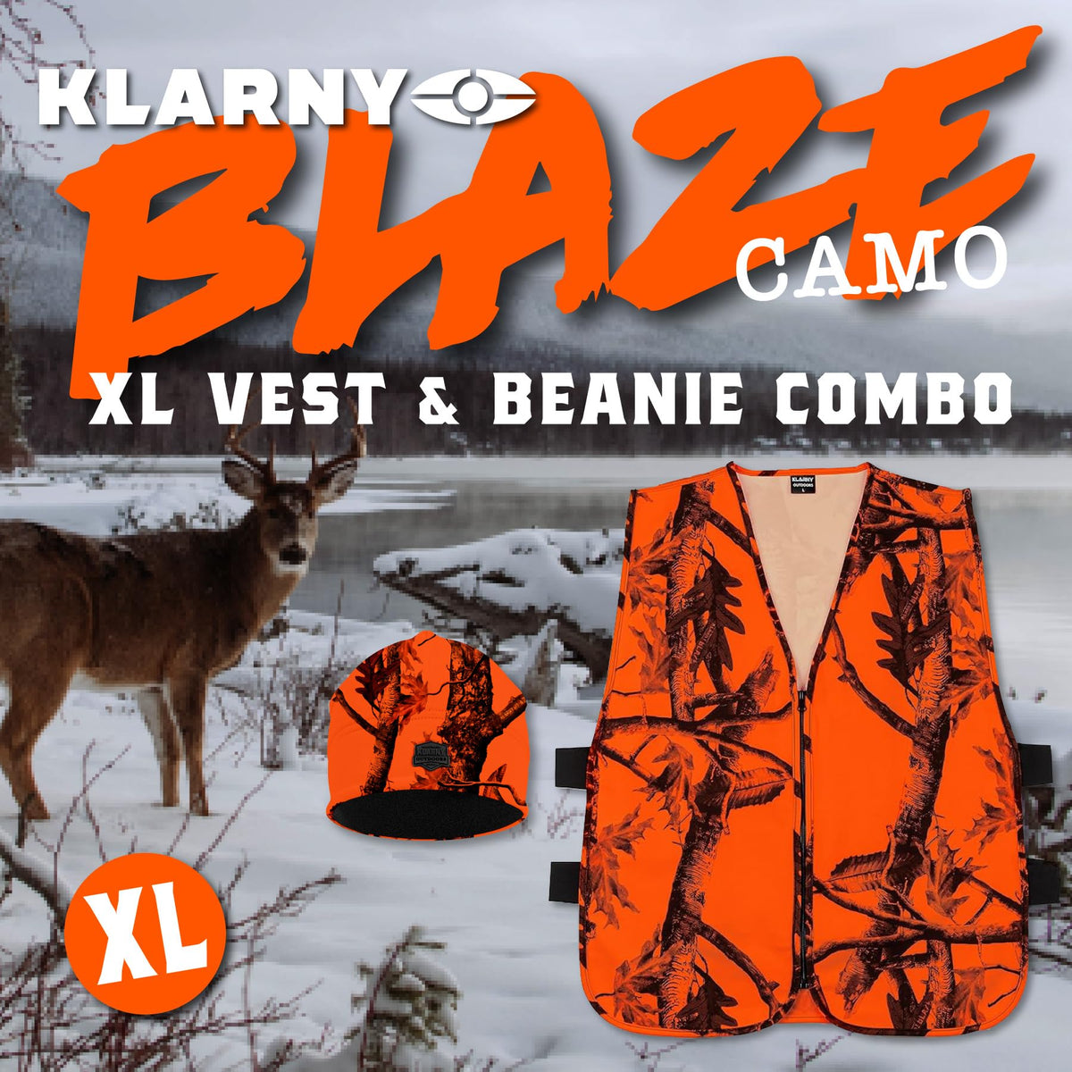 Camo Orange Hunting Vest Beanie Combo Hi Vis Waterproof - Klarny Outdoors Official Imagery - 4