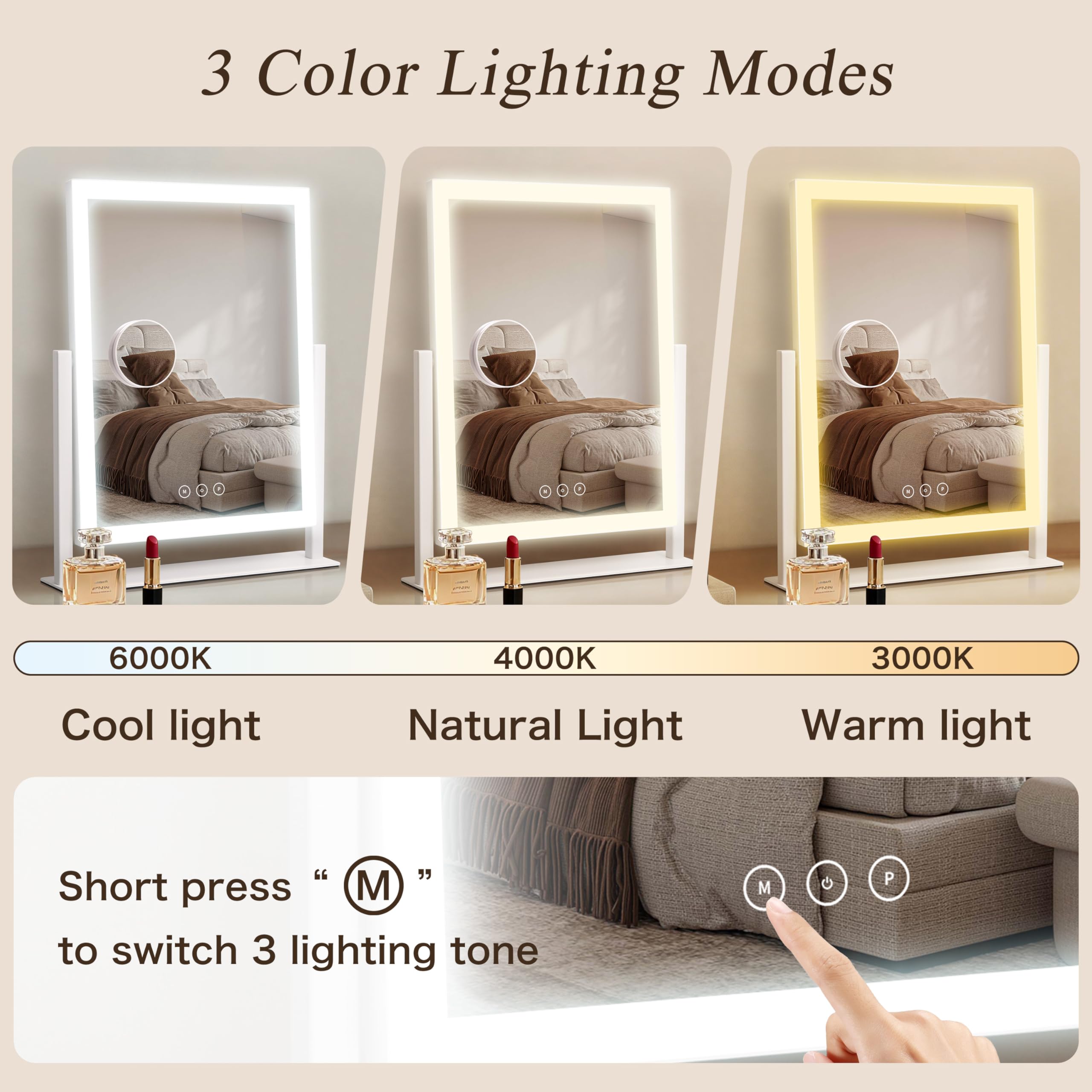 Acoolda Vanity Mirror with Lights,16.9"x 14" Lighted Makeup Mirro - Acoolda Official Product View 3