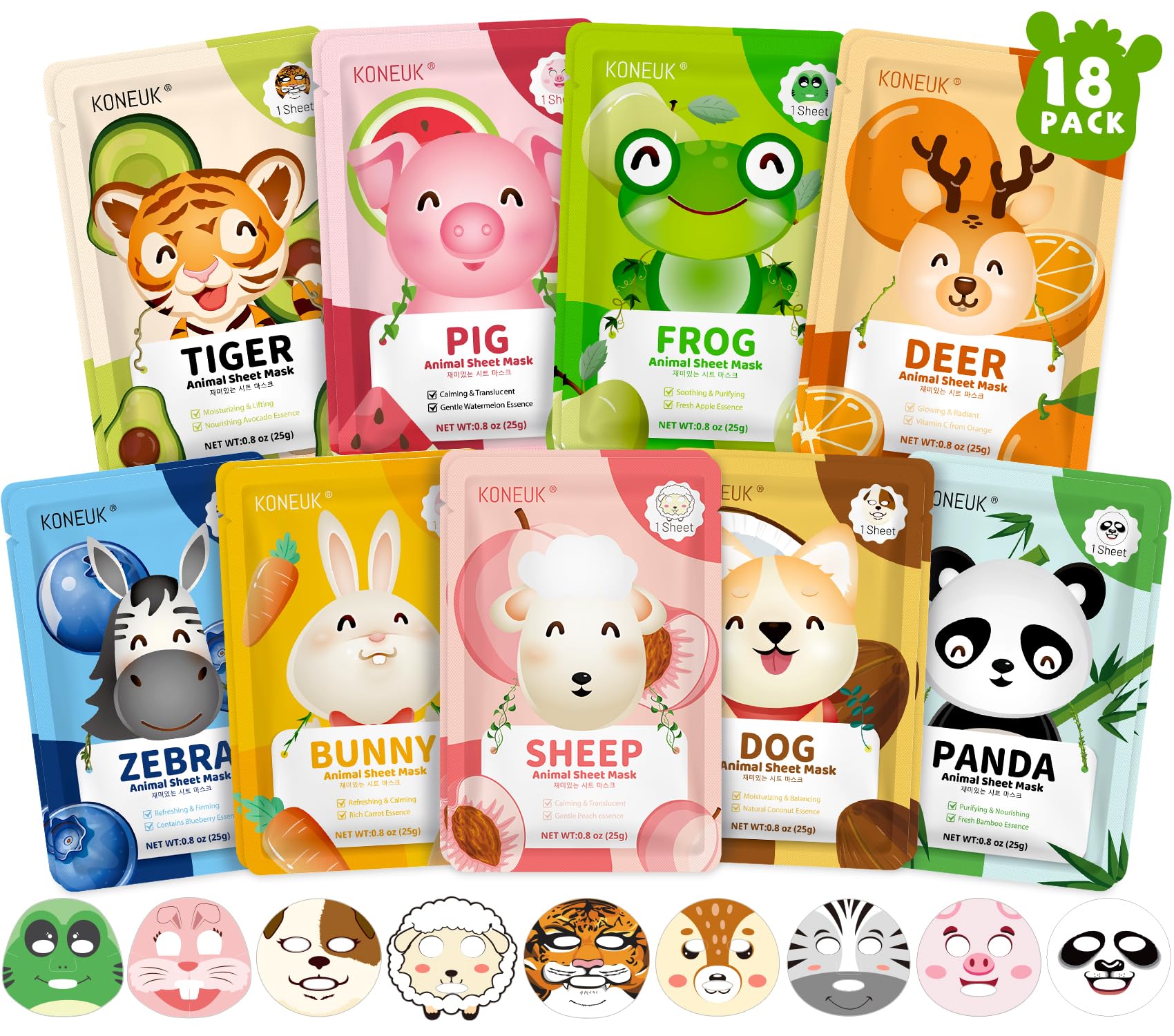 9 Pack Animal Face Masks Skincare for Kids, Spa Party Gifts for - KONEUK