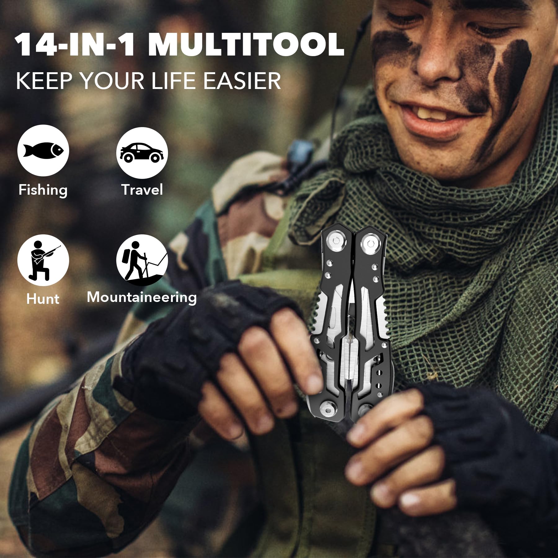 fangfo 14-In-1 Multitool with Safety Locking, Professional Stainl by fangfo - Angle View 6