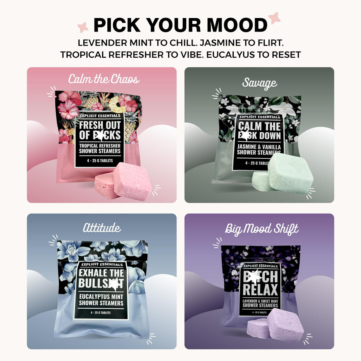 Explicit Essentials Shower Steamers Gift Set - Explicit Essentials Official Imagery - 4
