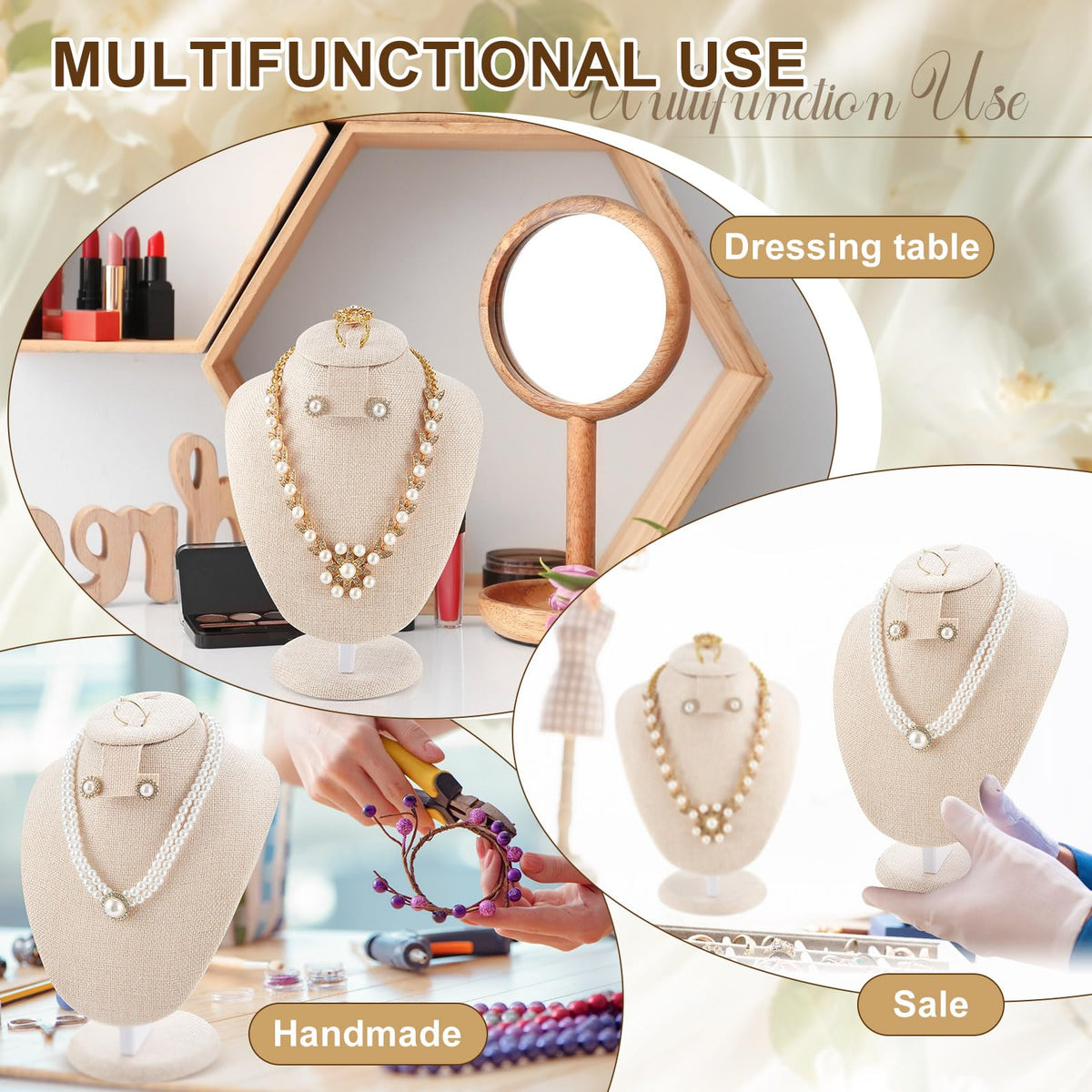 Youyole 3 Pcs Linen Velvet Necklace Display Stand Bust Linen - Youyole Official Imagery - 5
