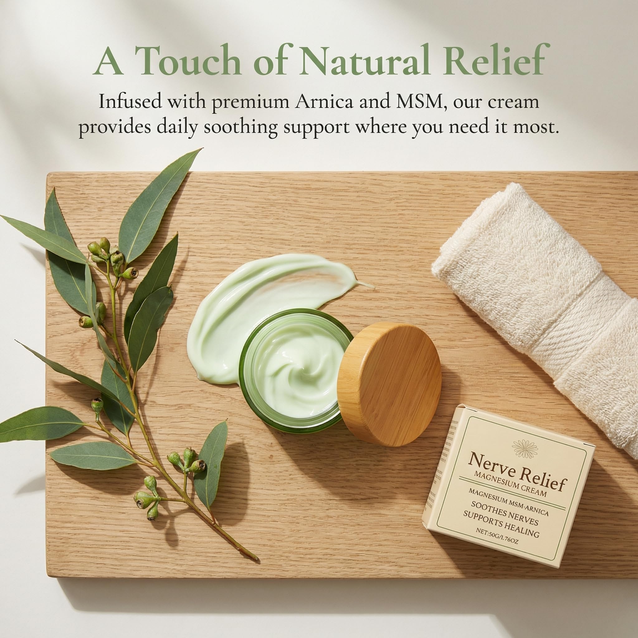 Elefair magnesium cream for muscle and nerve relief, skin moisturizer with smooth, creamy texture in a jar.