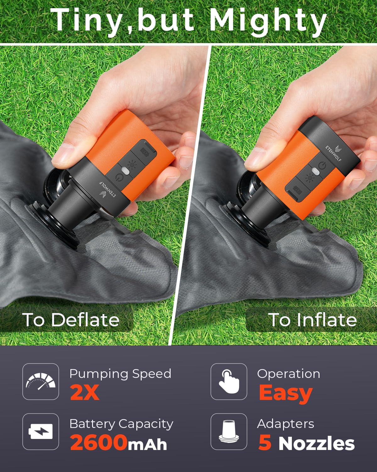 ETENWOLF AIR 3 Air Pump for Inflatables with 2600mAh Battery& Camping - View 2