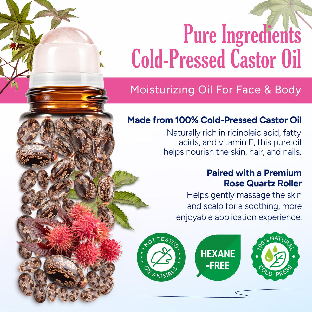 2PCS Castor Oil Rose Quartz Roller Ball Organic Castor Oil - FANSHI Official Imagery - 5