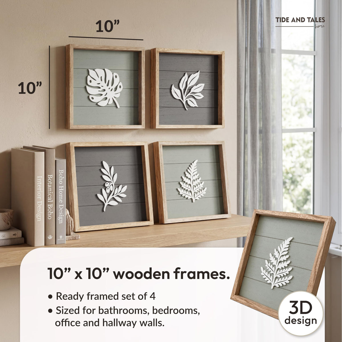 Tide and Tales 3D Botanical Leaf Wall Art Set of 4 Bedroom - Tide and Tales Official Imagery - 6