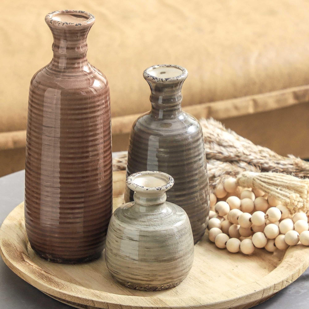 Ceramic Vases Set of 3 Neutral Rustic Farmhouse Vases Home - ooit Official Imagery - 8