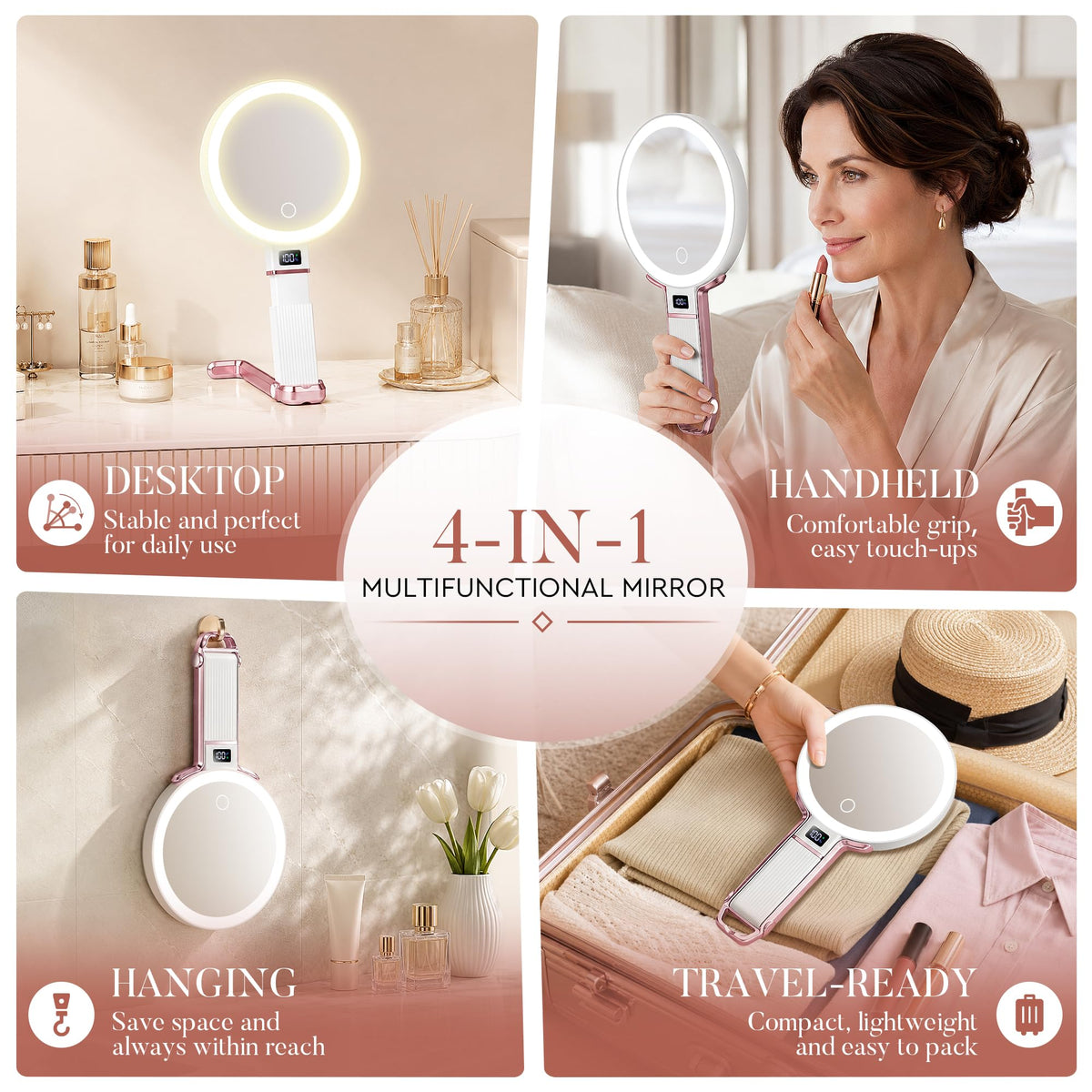 MIYADIVA Travel Makeup Mirror with Lights Height Adjustable - MIYADIVA Official Imagery - 8