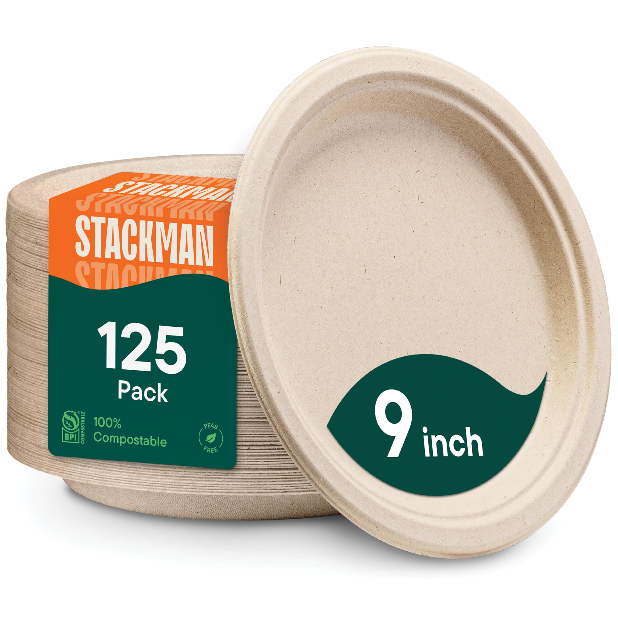 100% Compostable Paper Plates, Heavy Duty Disposable Plates - Product Imagery
