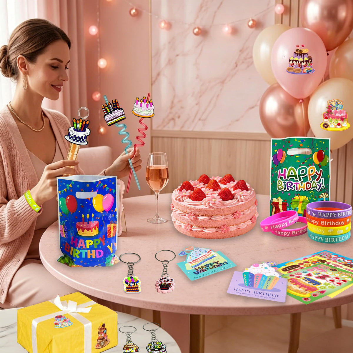 220PCS Birthday Party Favors with Gift Bags Wands Straws - Fybnqlira Official Imagery - 3