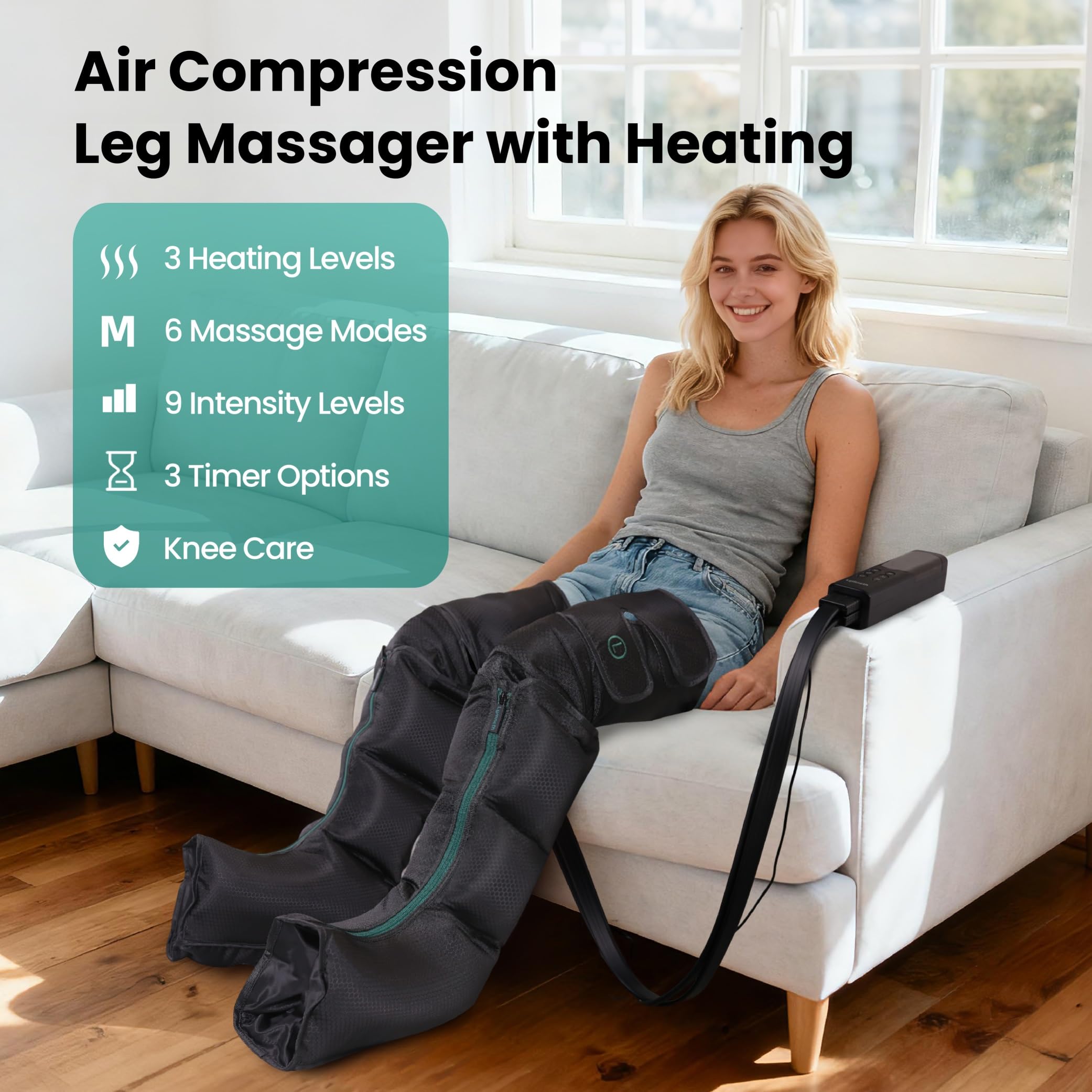 Leg Massager with Heat and Comression for Circulation and Pain Relief
