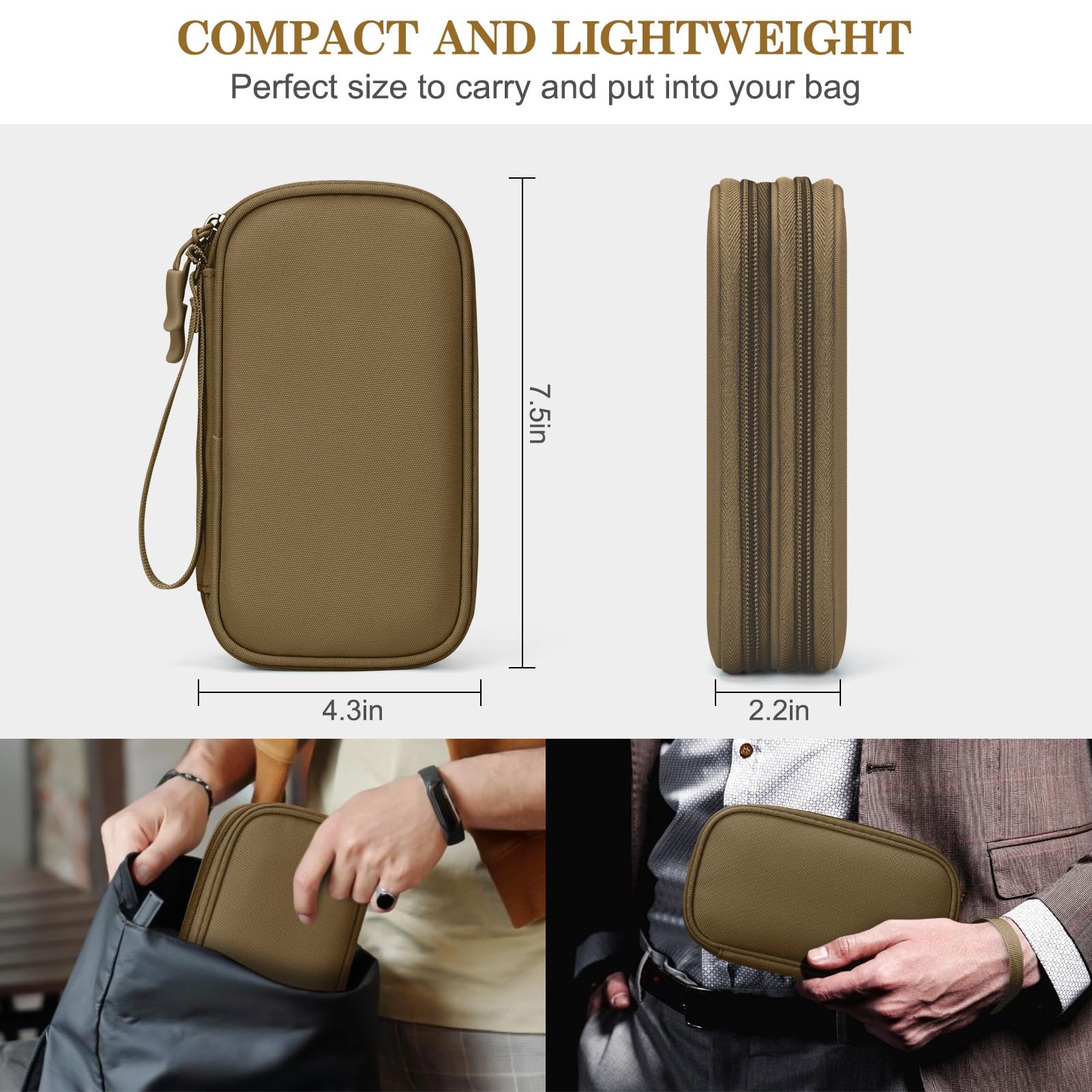 FYY Electronic Organizer, Travel Tech Pouch Bag, Cable Organizer Brown - View 2