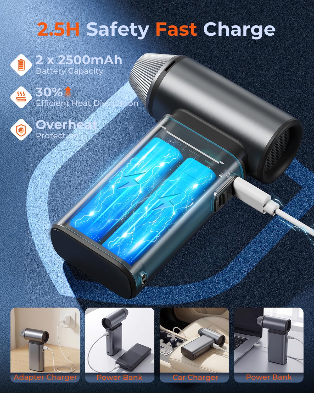 SKTFFR compressed air duster electric mini air blower with 150,000 RPM for cleaning dust from electronics and surfaces