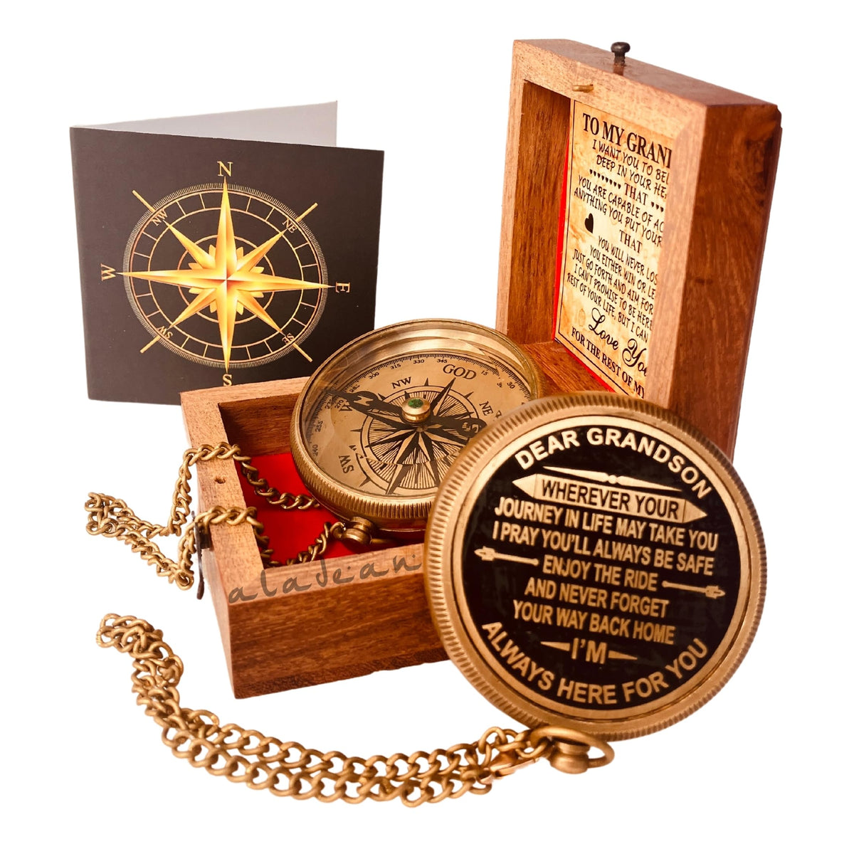 Gift for Grandson Brass Compass Engraved Quote - ALADEAN Official Imagery - 7
