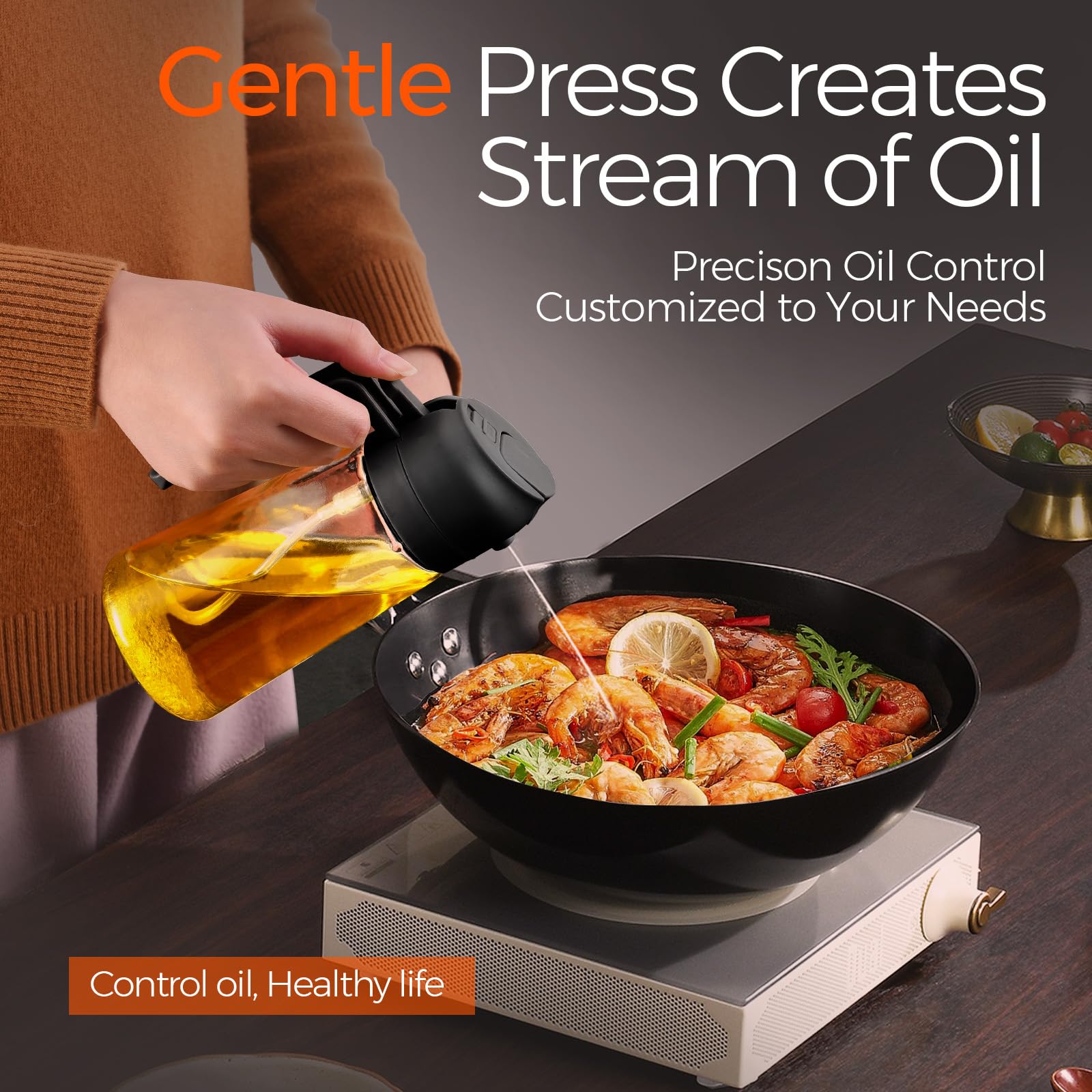 YARRAMATE 16 oz 2-in-1 Glass Olive Oil Sprayer for Cooking, Black by YARRAMATE - Angle View 5