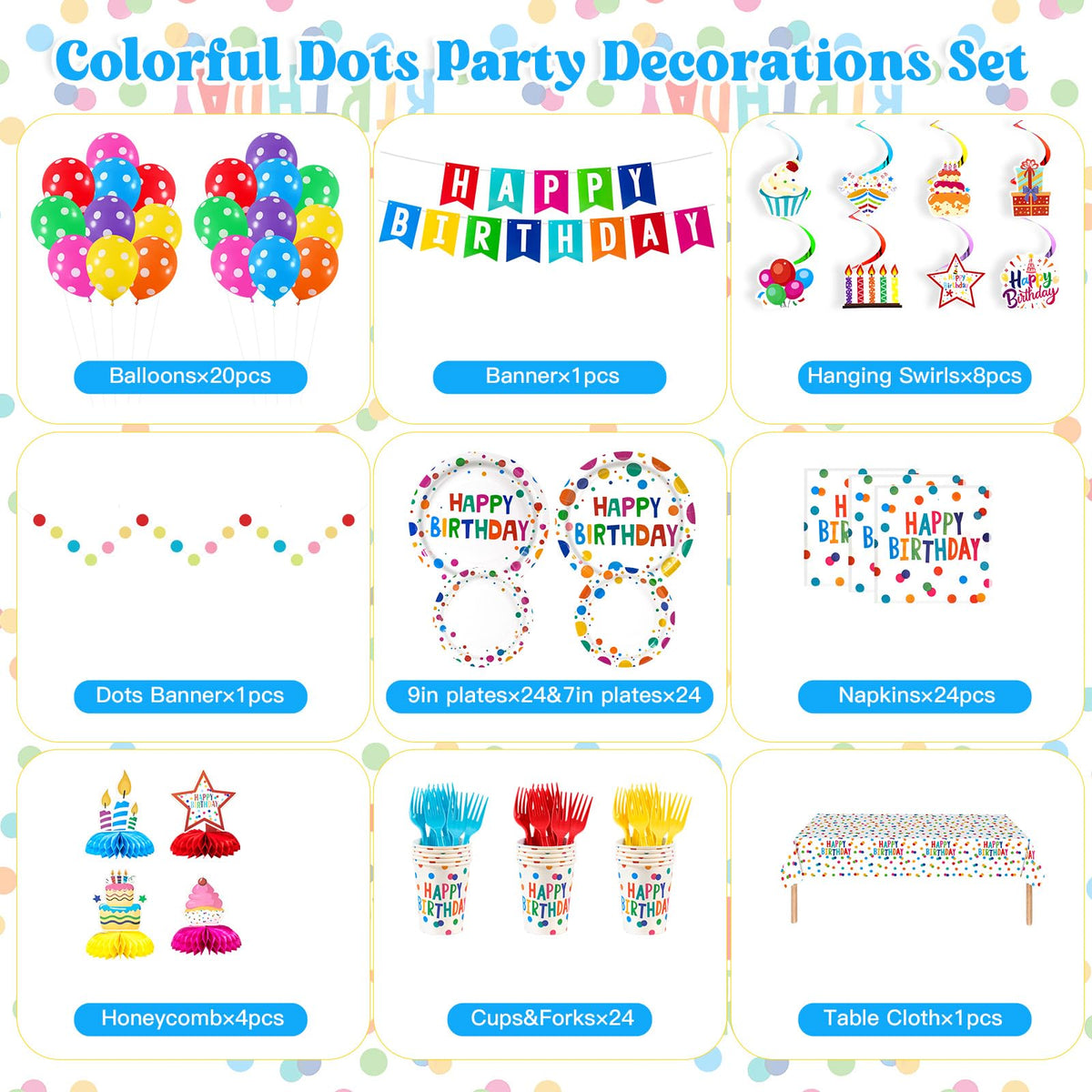 155Pcs Colorful Dots Birthday Party Decorations Party - AHCSMRE Official Imagery - 3