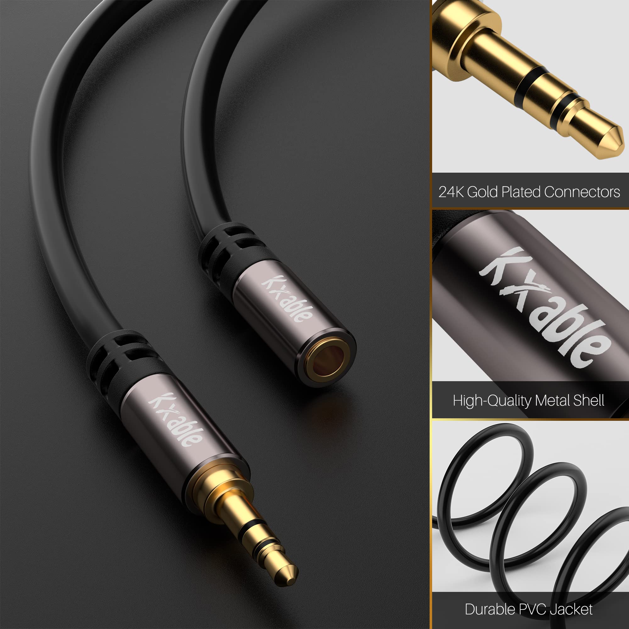 Kxable 3.5mm Extension Cable 25 Feet, Long Male to Female Auxilia by Kxable - Angle View 3