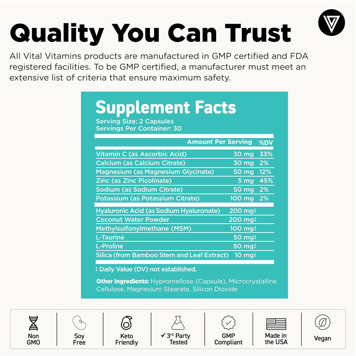 Vital Vitamins Hyaluronic Acid Hydration Complex with MSM - Vital Vitamins Official Imagery - 6